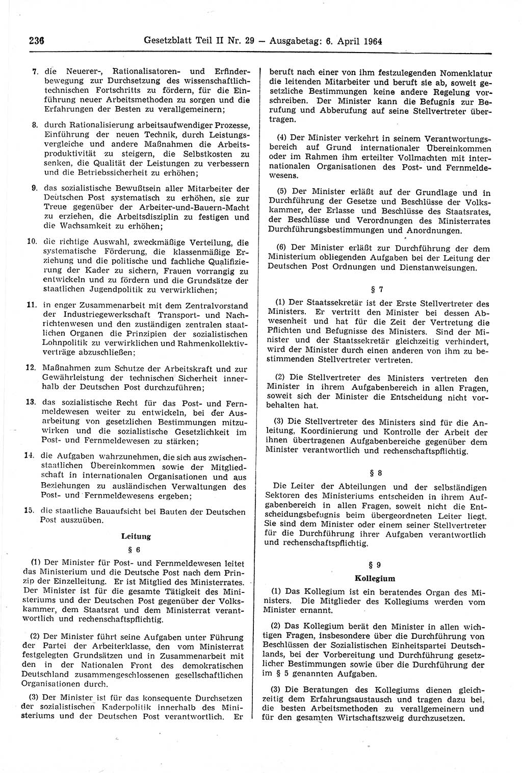 Gesetzblatt (GBl.) der Deutschen Demokratischen Republik (DDR) Teil ⅠⅠ 1964, Seite 236 (GBl. DDR ⅠⅠ 1964, S. 236)