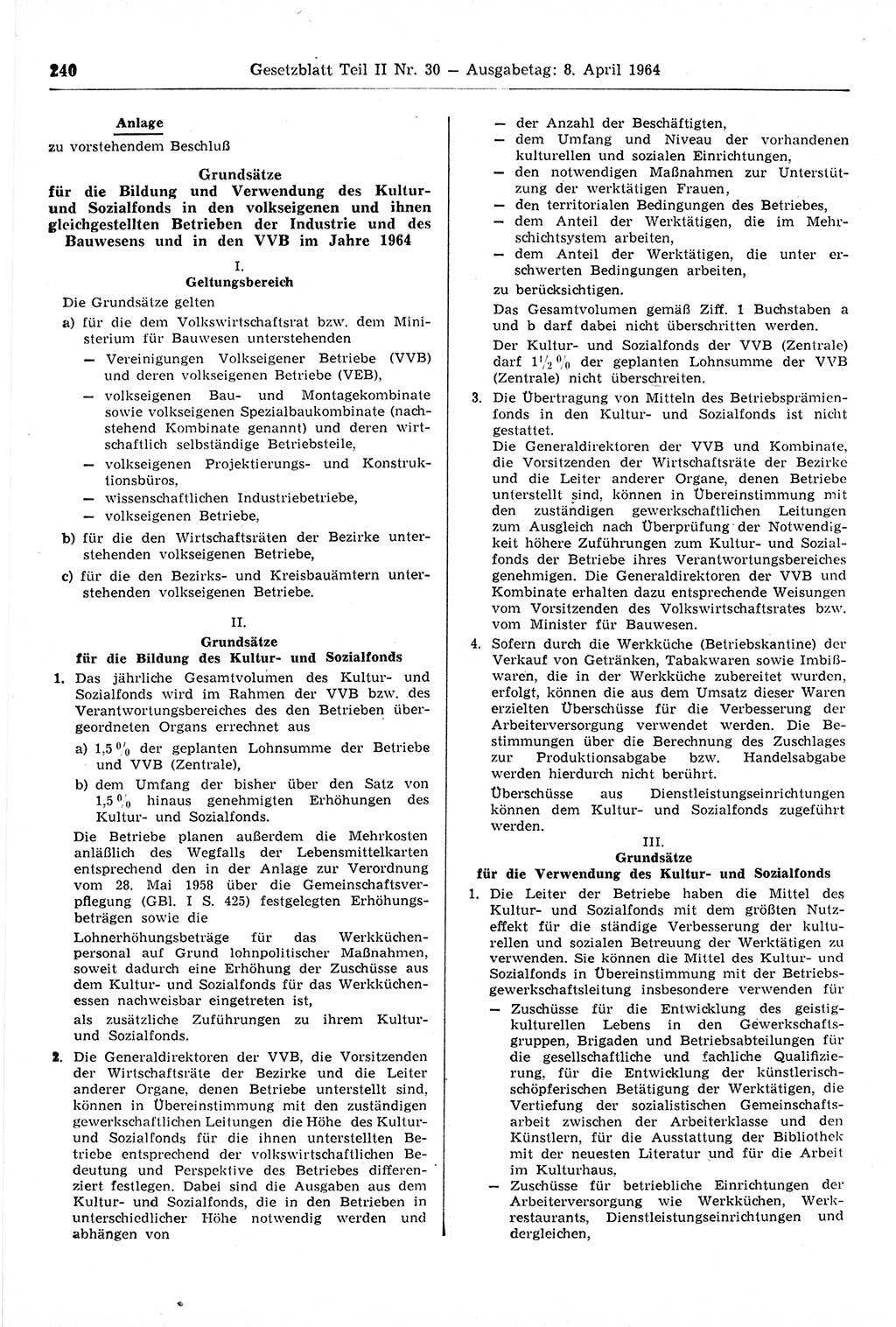 Gesetzblatt (GBl.) der Deutschen Demokratischen Republik (DDR) Teil ⅠⅠ 1964, Seite 240 (GBl. DDR ⅠⅠ 1964, S. 240)