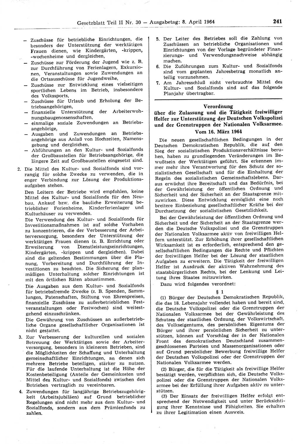 Gesetzblatt (GBl.) der Deutschen Demokratischen Republik (DDR) Teil ⅠⅠ 1964, Seite 241 (GBl. DDR ⅠⅠ 1964, S. 241)