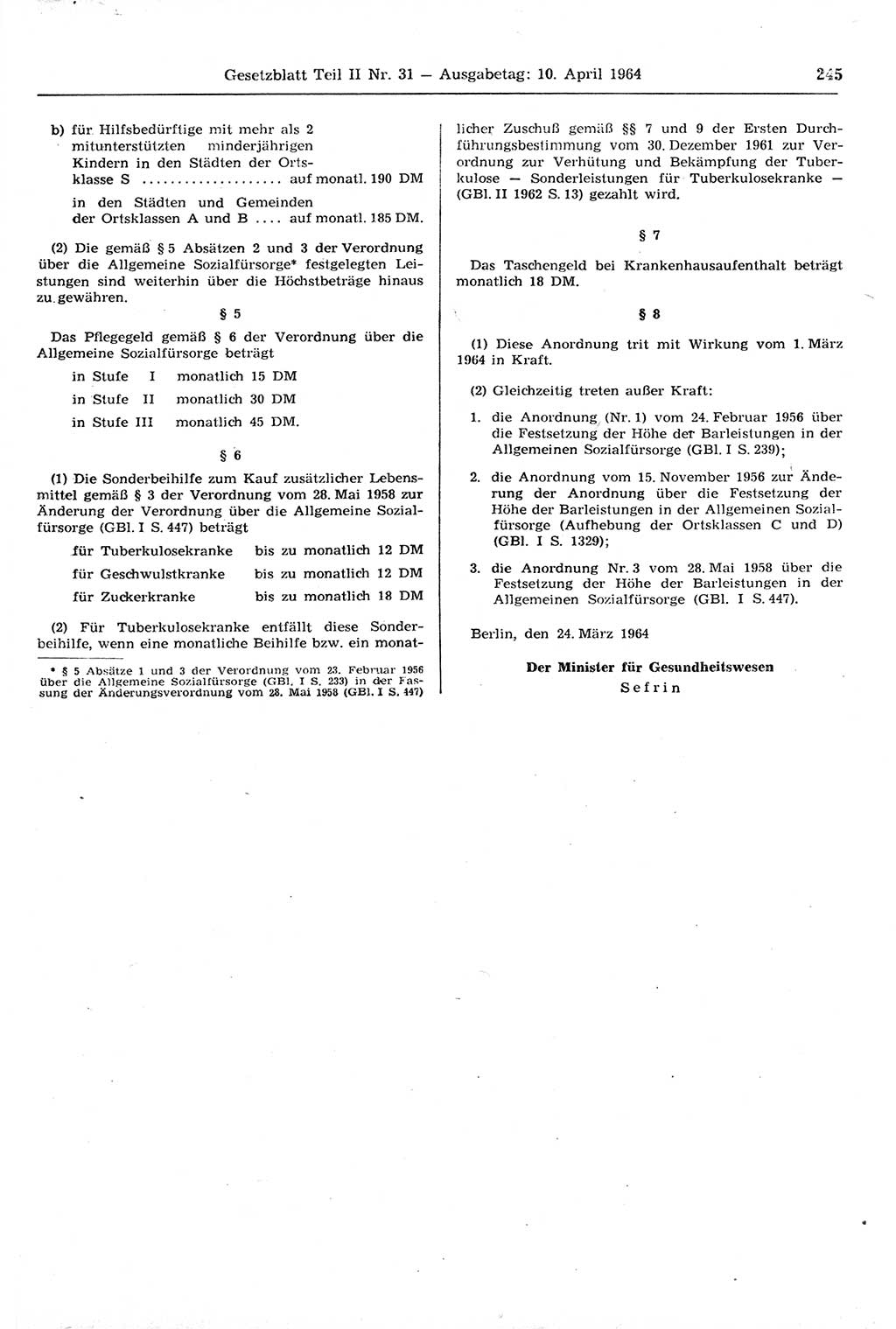 Gesetzblatt (GBl.) der Deutschen Demokratischen Republik (DDR) Teil ⅠⅠ 1964, Seite 245 (GBl. DDR ⅠⅠ 1964, S. 245)