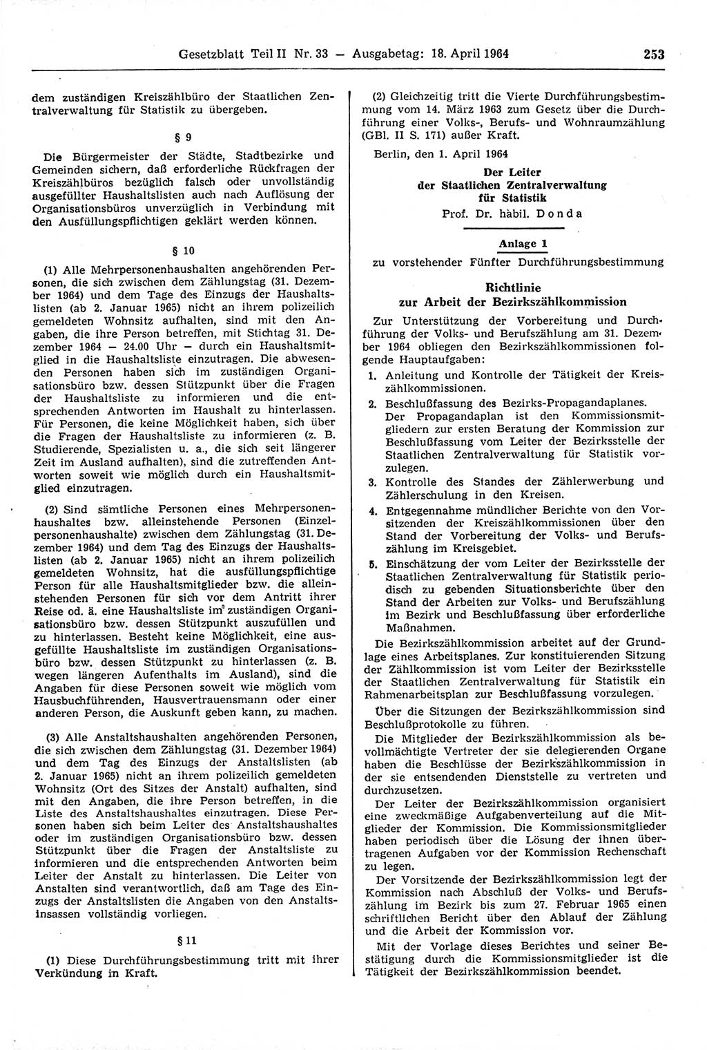 Gesetzblatt (GBl.) der Deutschen Demokratischen Republik (DDR) Teil ⅠⅠ 1964, Seite 253 (GBl. DDR ⅠⅠ 1964, S. 253)