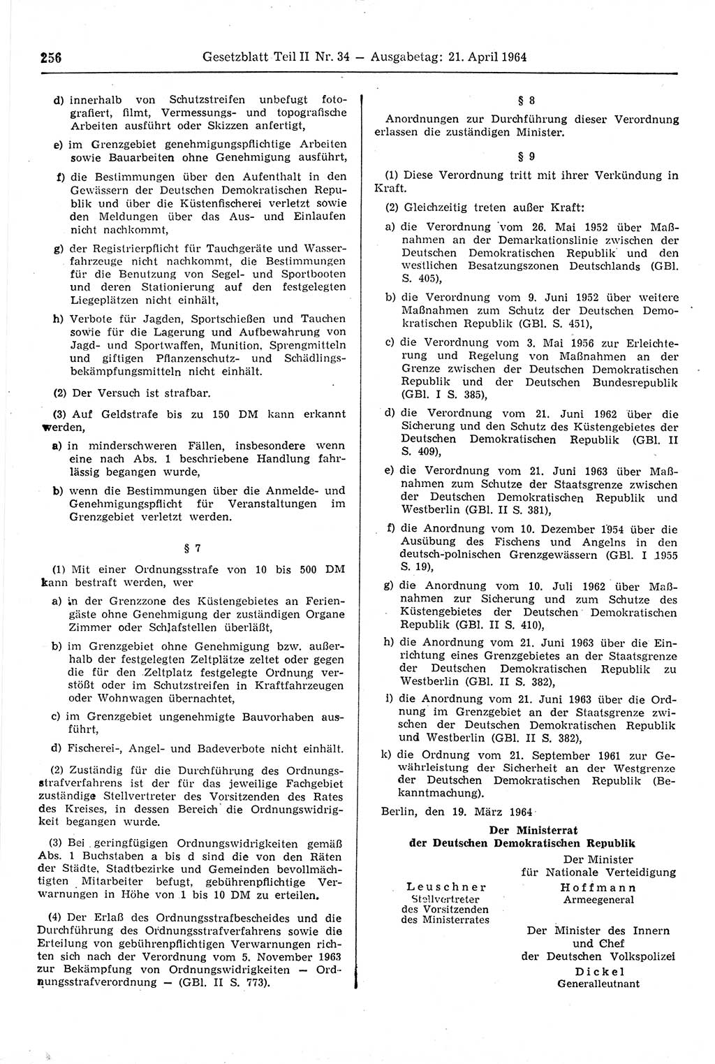 Gesetzblatt (GBl.) der Deutschen Demokratischen Republik (DDR) Teil ⅠⅠ 1964, Seite 256 (GBl. DDR ⅠⅠ 1964, S. 256)
