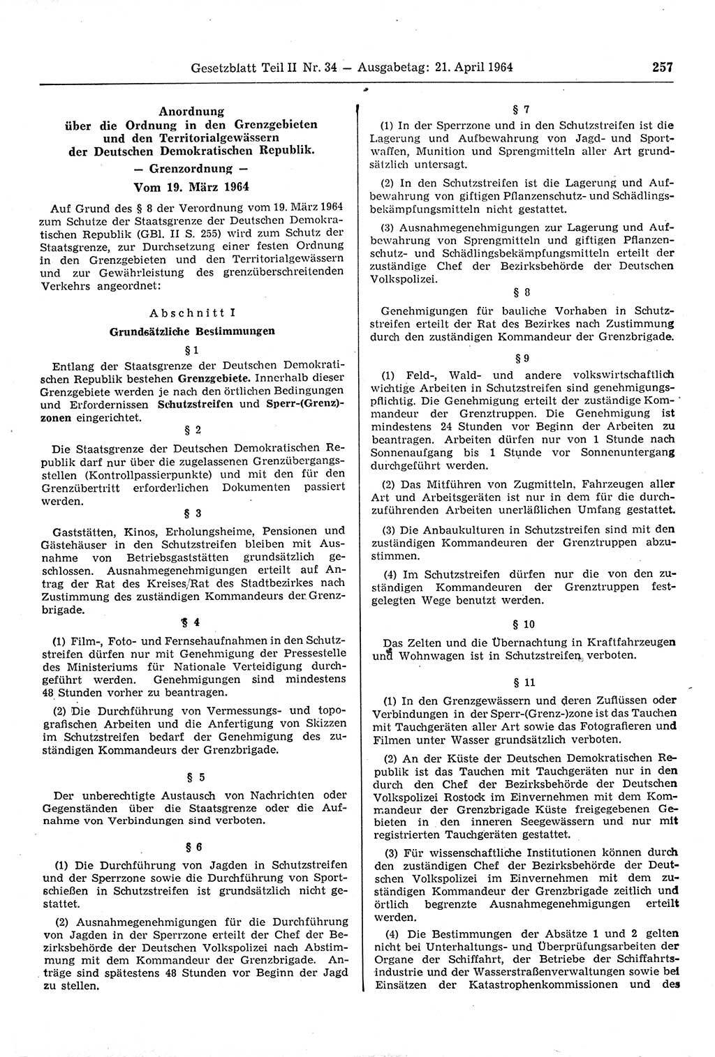 Gesetzblatt (GBl.) der Deutschen Demokratischen Republik (DDR) Teil ⅠⅠ 1964, Seite 257 (GBl. DDR ⅠⅠ 1964, S. 257)