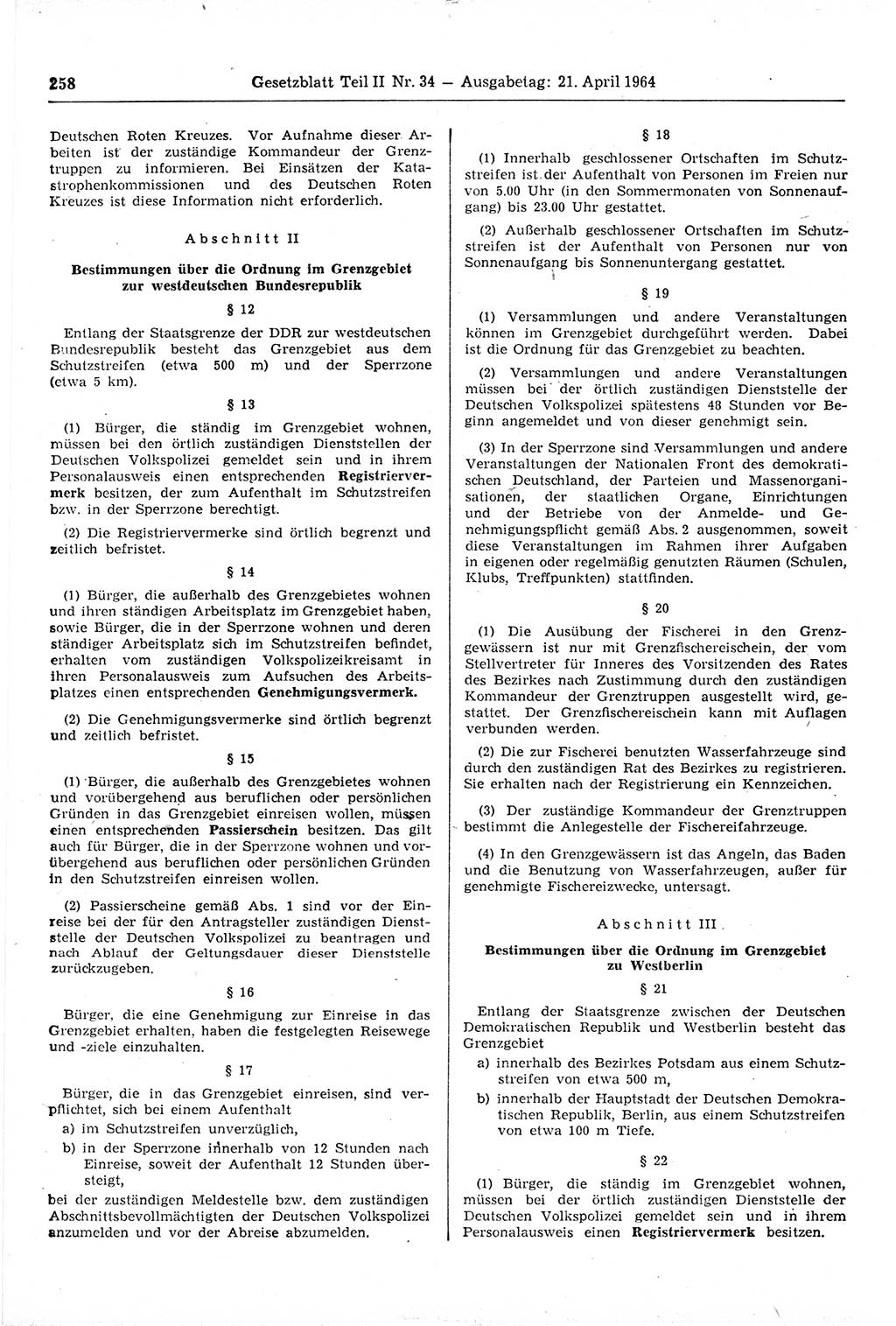 Gesetzblatt (GBl.) der Deutschen Demokratischen Republik (DDR) Teil ⅠⅠ 1964, Seite 258 (GBl. DDR ⅠⅠ 1964, S. 258)