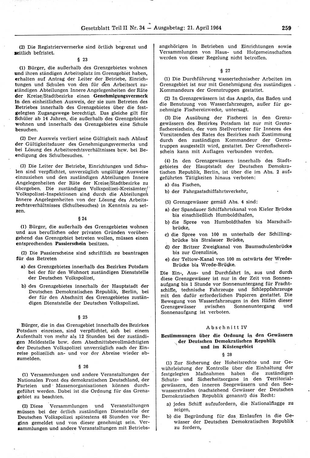 Gesetzblatt (GBl.) der Deutschen Demokratischen Republik (DDR) Teil ⅠⅠ 1964, Seite 259 (GBl. DDR ⅠⅠ 1964, S. 259)