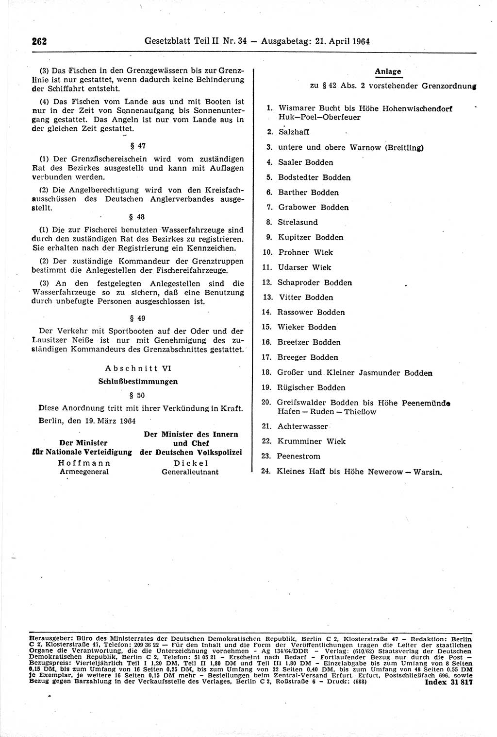 Gesetzblatt (GBl.) der Deutschen Demokratischen Republik (DDR) Teil ⅠⅠ 1964, Seite 262 (GBl. DDR ⅠⅠ 1964, S. 262)