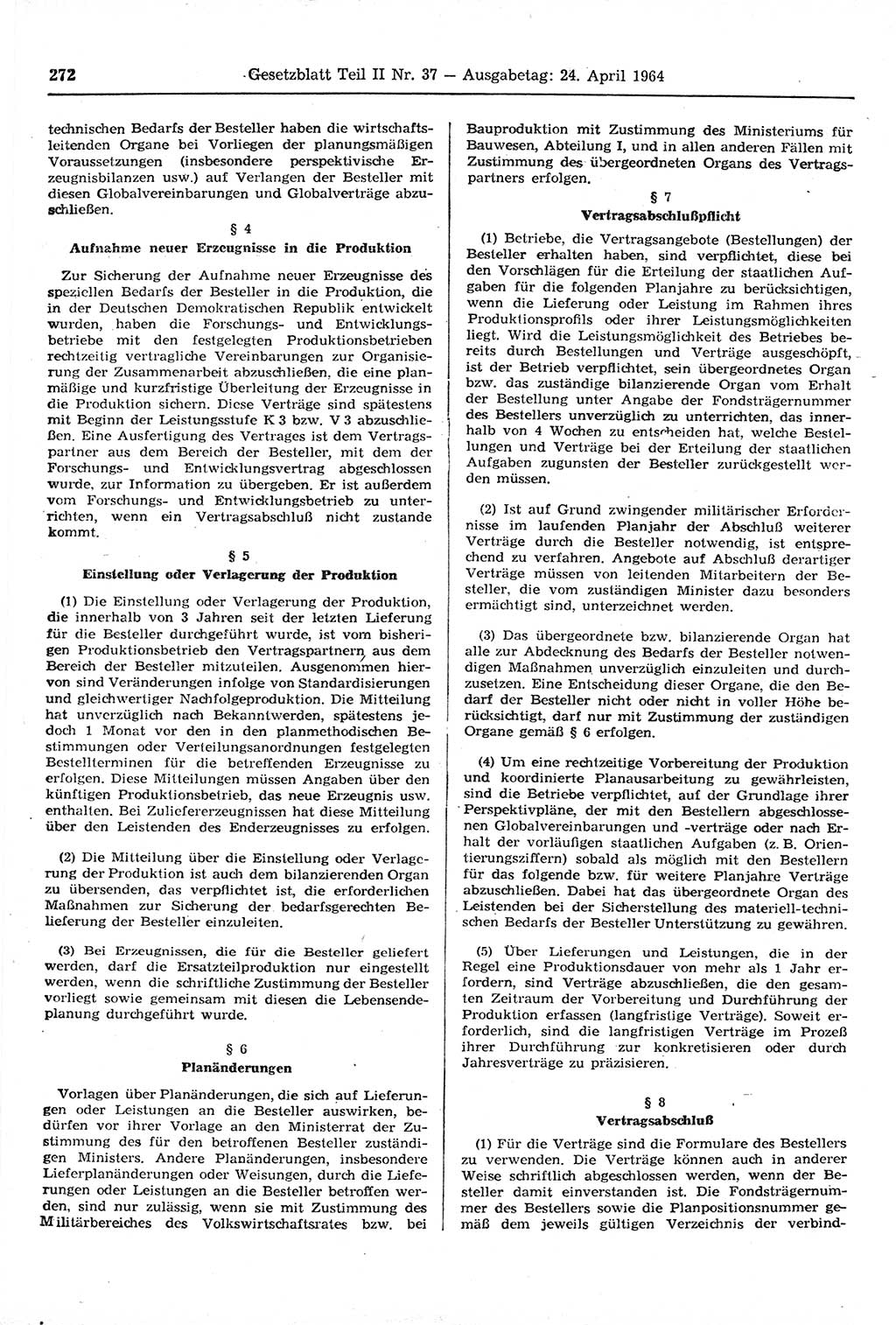 Gesetzblatt (GBl.) der Deutschen Demokratischen Republik (DDR) Teil ⅠⅠ 1964, Seite 272 (GBl. DDR ⅠⅠ 1964, S. 272)