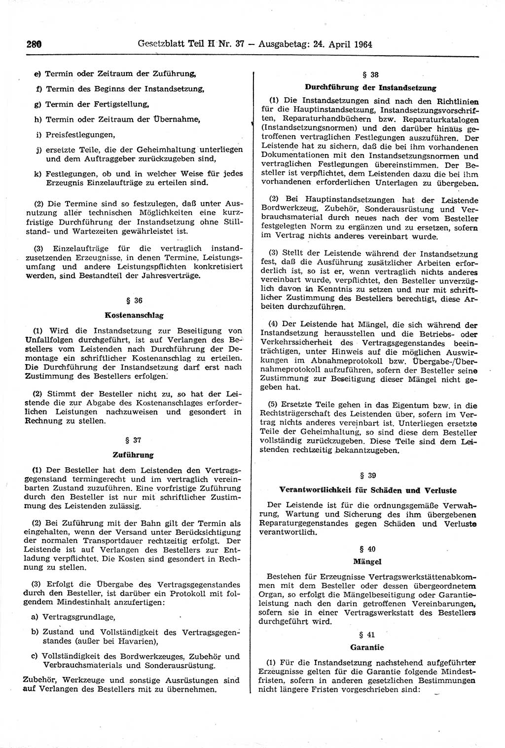 Gesetzblatt (GBl.) der Deutschen Demokratischen Republik (DDR) Teil ⅠⅠ 1964, Seite 280 (GBl. DDR ⅠⅠ 1964, S. 280)