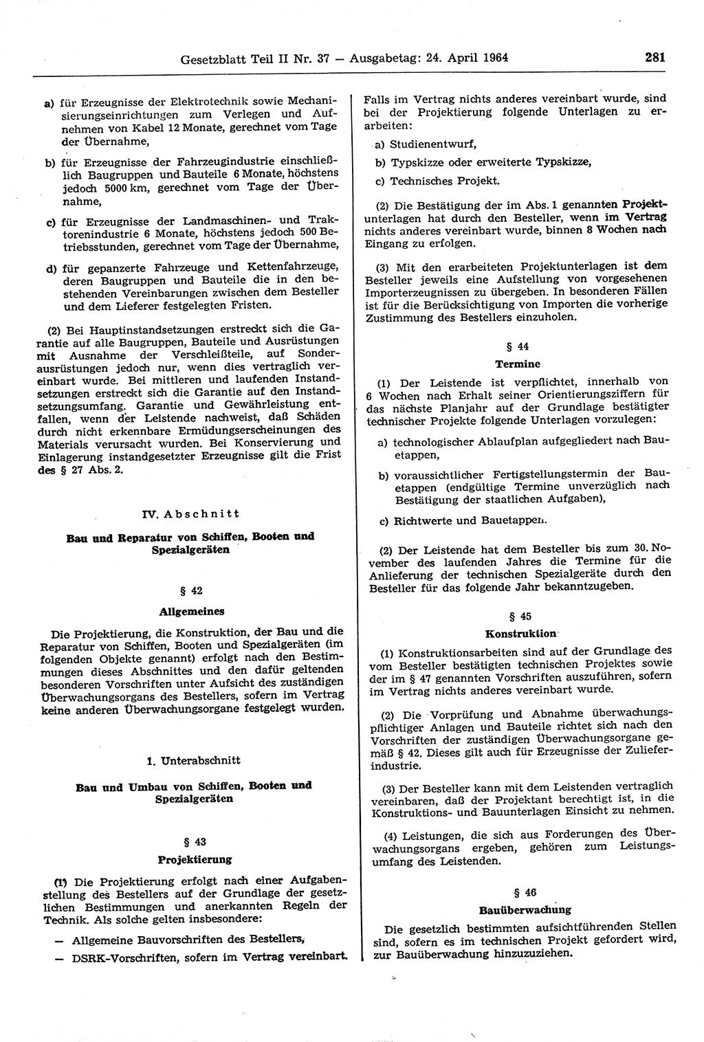 Gesetzblatt (GBl.) der Deutschen Demokratischen Republik (DDR) Teil ⅠⅠ 1964, Seite 281 (GBl. DDR ⅠⅠ 1964, S. 281)