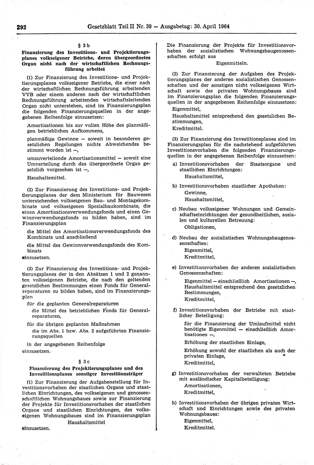 Gesetzblatt (GBl.) der Deutschen Demokratischen Republik (DDR) Teil ⅠⅠ 1964, Seite 292 (GBl. DDR ⅠⅠ 1964, S. 292)