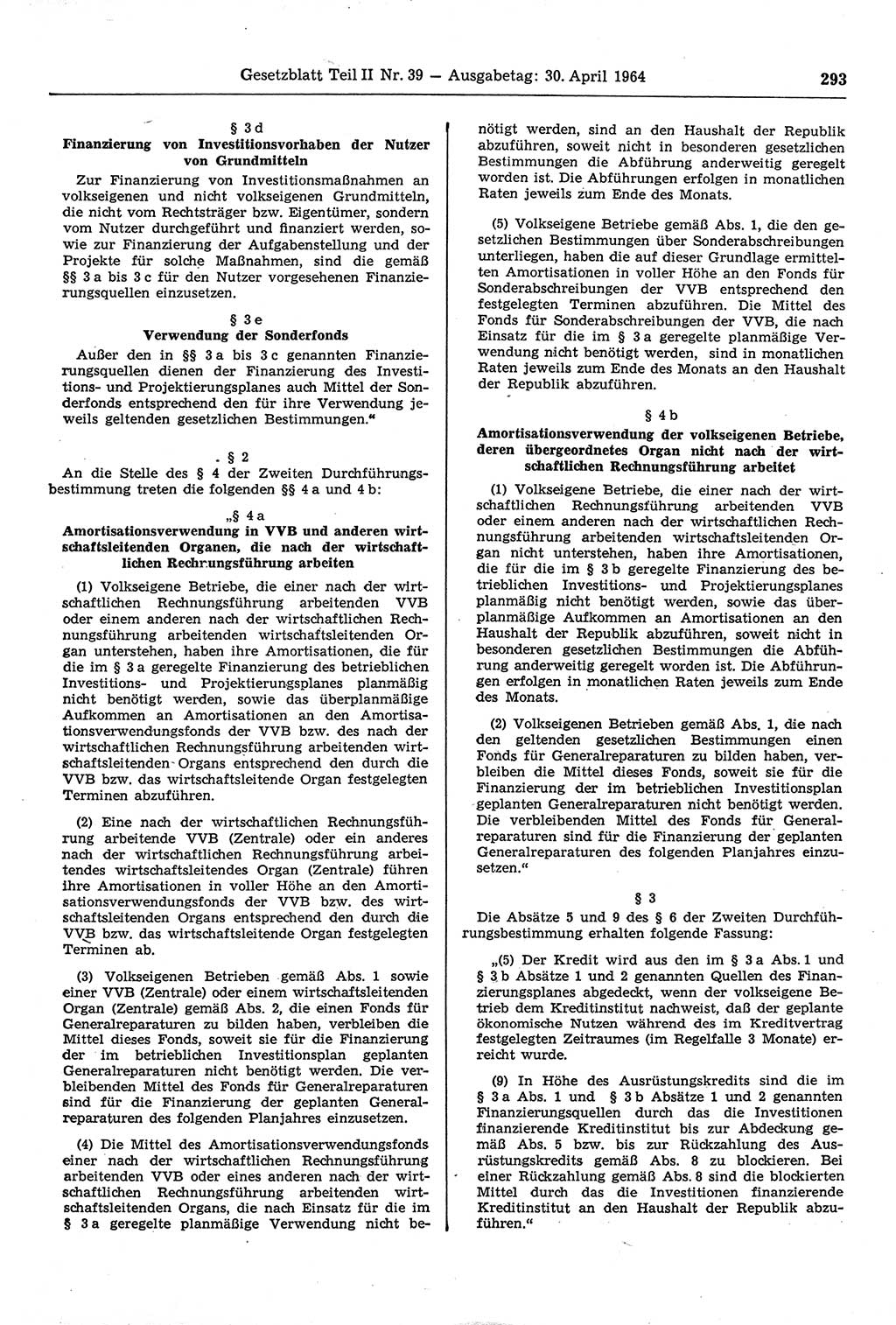 Gesetzblatt (GBl.) der Deutschen Demokratischen Republik (DDR) Teil ⅠⅠ 1964, Seite 293 (GBl. DDR ⅠⅠ 1964, S. 293)