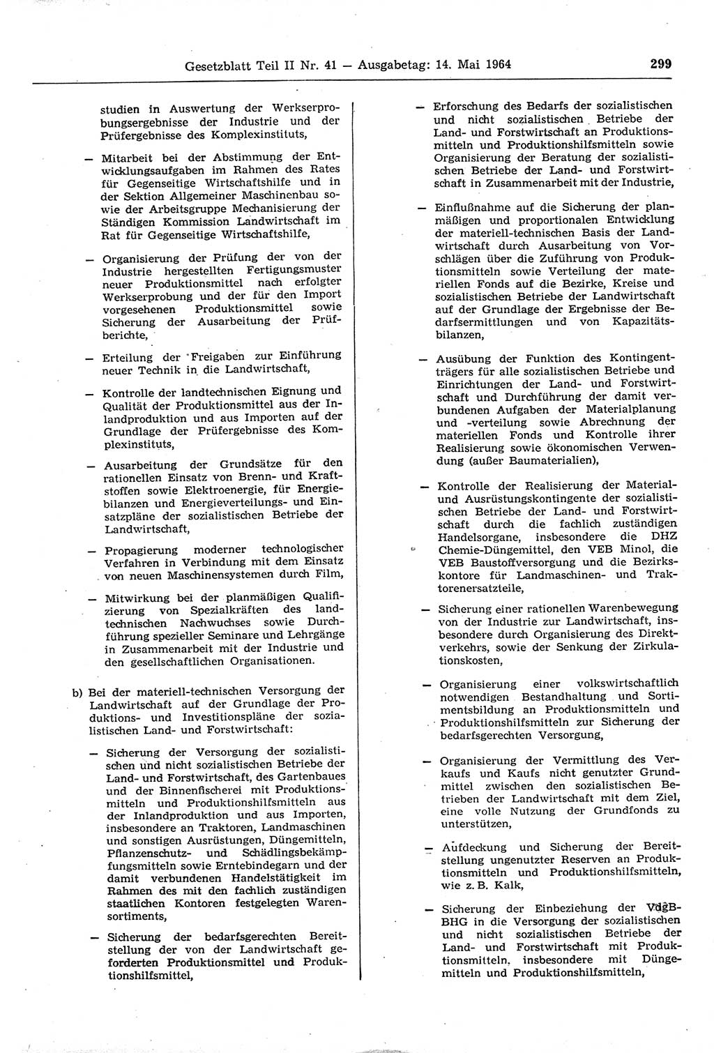 Gesetzblatt (GBl.) der Deutschen Demokratischen Republik (DDR) Teil ⅠⅠ 1964, Seite 299 (GBl. DDR ⅠⅠ 1964, S. 299)