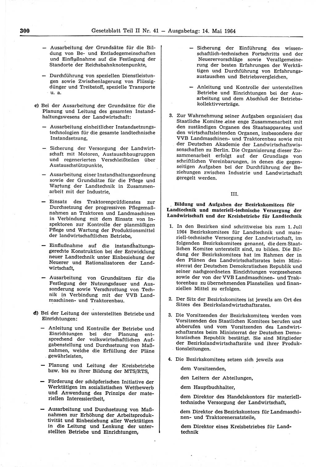 Gesetzblatt (GBl.) der Deutschen Demokratischen Republik (DDR) Teil ⅠⅠ 1964, Seite 300 (GBl. DDR ⅠⅠ 1964, S. 300)