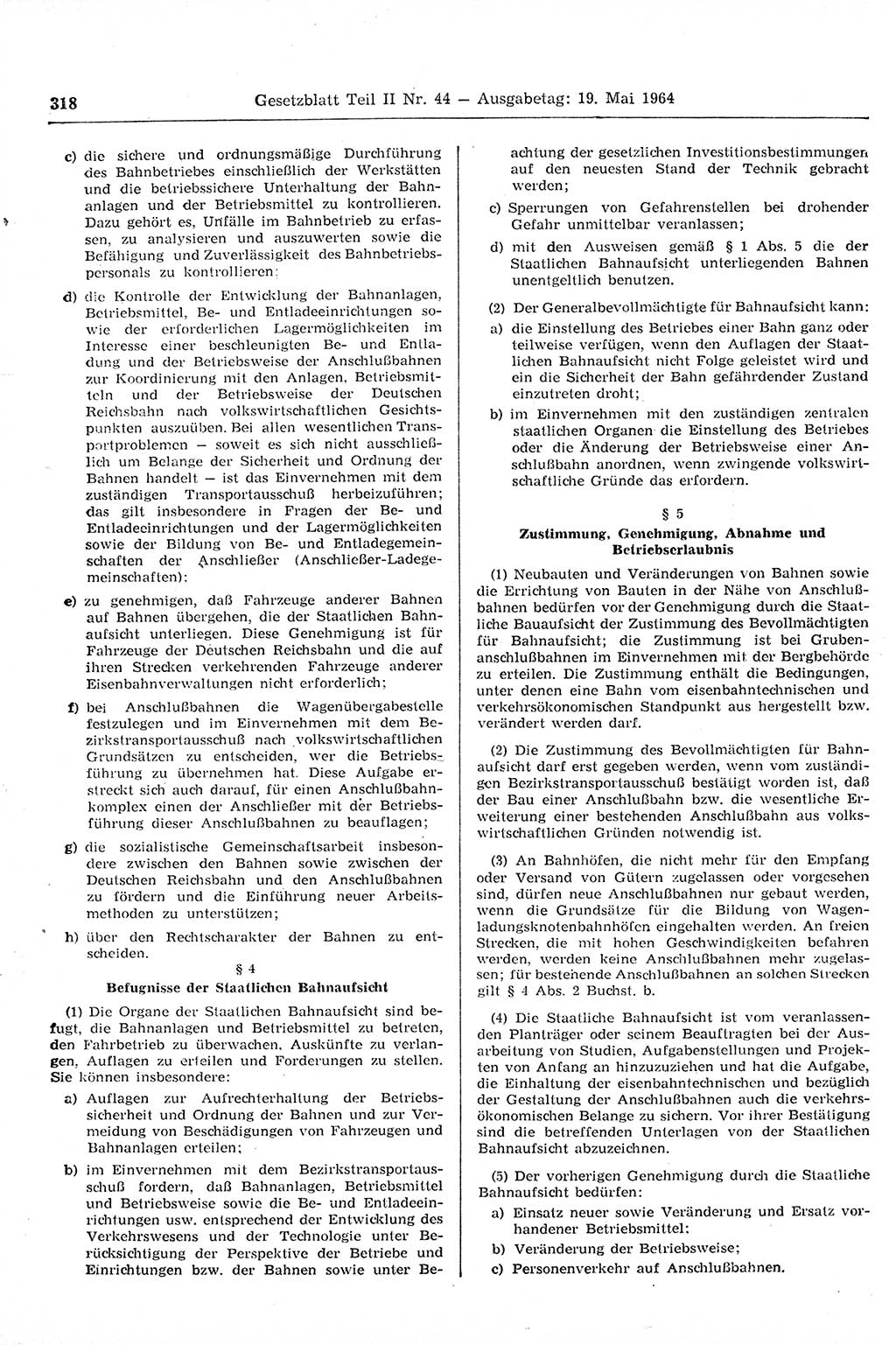 Gesetzblatt (GBl.) der Deutschen Demokratischen Republik (DDR) Teil ⅠⅠ 1964, Seite 318 (GBl. DDR ⅠⅠ 1964, S. 318)