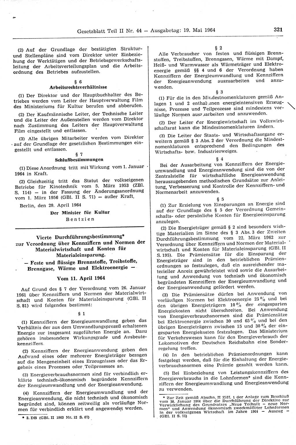 Gesetzblatt (GBl.) der Deutschen Demokratischen Republik (DDR) Teil ⅠⅠ 1964, Seite 321 (GBl. DDR ⅠⅠ 1964, S. 321)