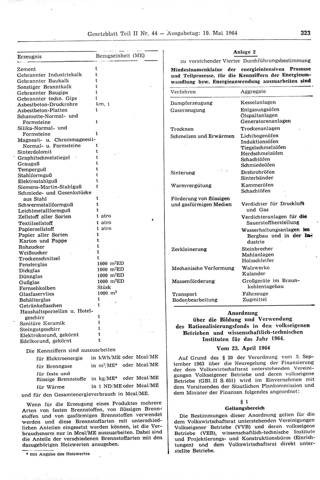 Gesetzblatt (GBl.) der Deutschen Demokratischen Republik (DDR) Teil ⅠⅠ 1964, Seite 323 (GBl. DDR ⅠⅠ 1964, S. 323)