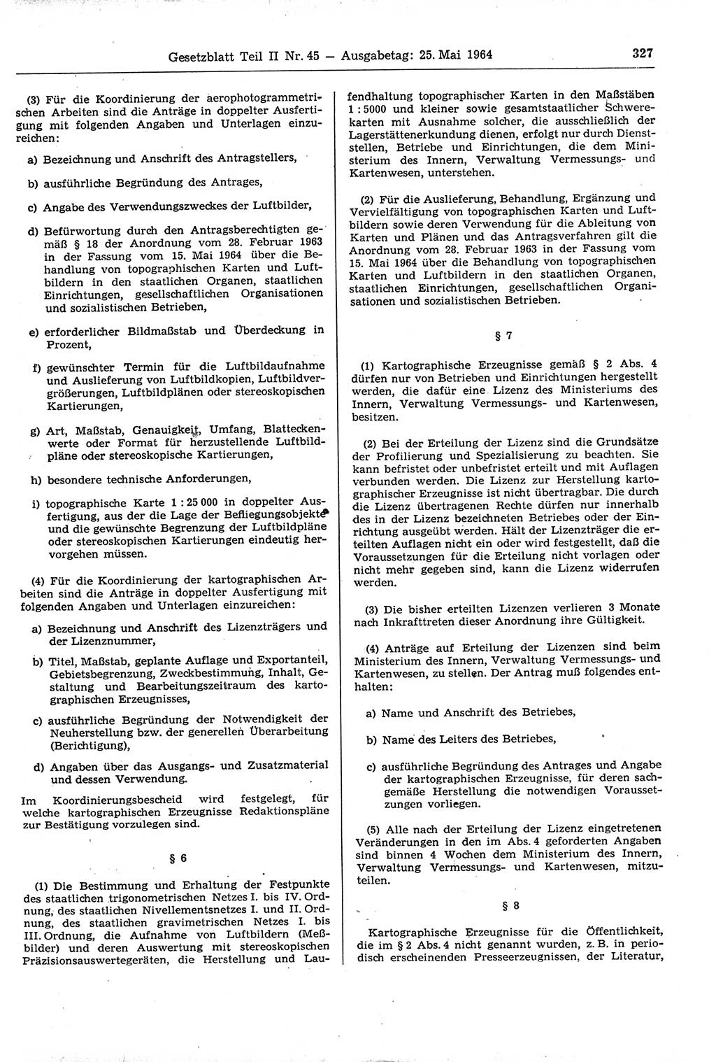 Gesetzblatt (GBl.) der Deutschen Demokratischen Republik (DDR) Teil ⅠⅠ 1964, Seite 327 (GBl. DDR ⅠⅠ 1964, S. 327)