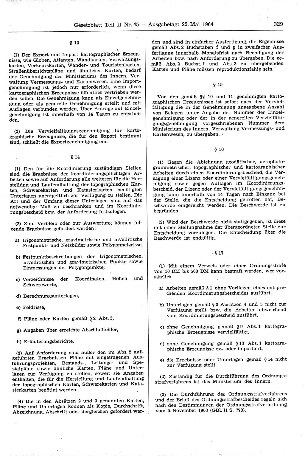 Gesetzblatt (GBl.) der Deutschen Demokratischen Republik (DDR) Teil ⅠⅠ 1964, Seite 329 (GBl. DDR ⅠⅠ 1964, S. 329)