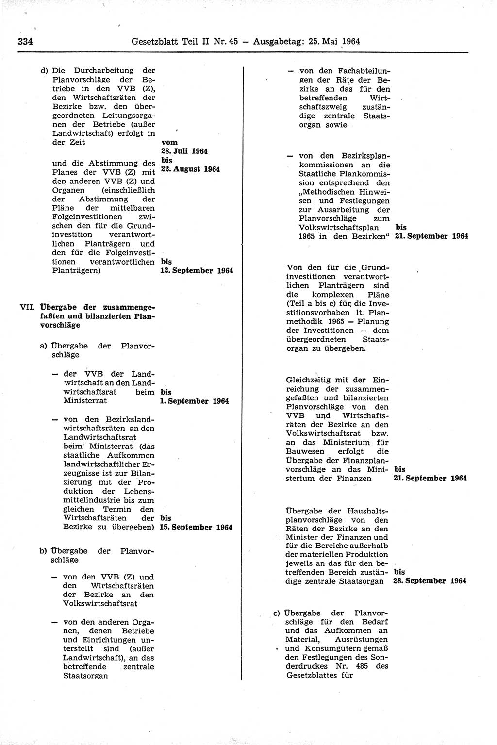 Gesetzblatt (GBl.) der Deutschen Demokratischen Republik (DDR) Teil ⅠⅠ 1964, Seite 334 (GBl. DDR ⅠⅠ 1964, S. 334)