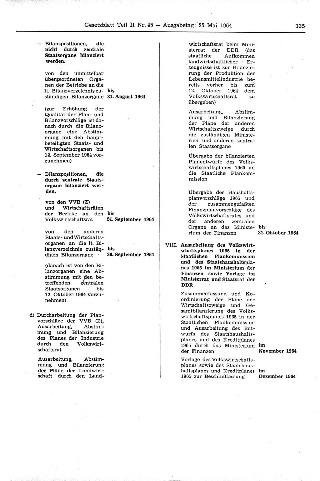 Gesetzblatt (GBl.) der Deutschen Demokratischen Republik (DDR) Teil ⅠⅠ 1964, Seite 335 (GBl. DDR ⅠⅠ 1964, S. 335)