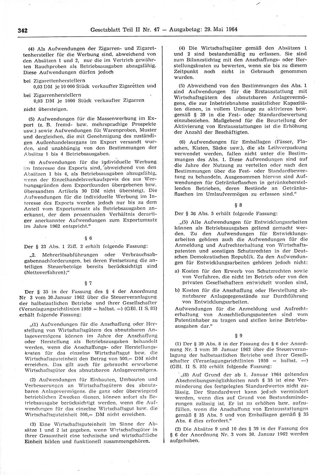 Gesetzblatt (GBl.) der Deutschen Demokratischen Republik (DDR) Teil ⅠⅠ 1964, Seite 342 (GBl. DDR ⅠⅠ 1964, S. 342)