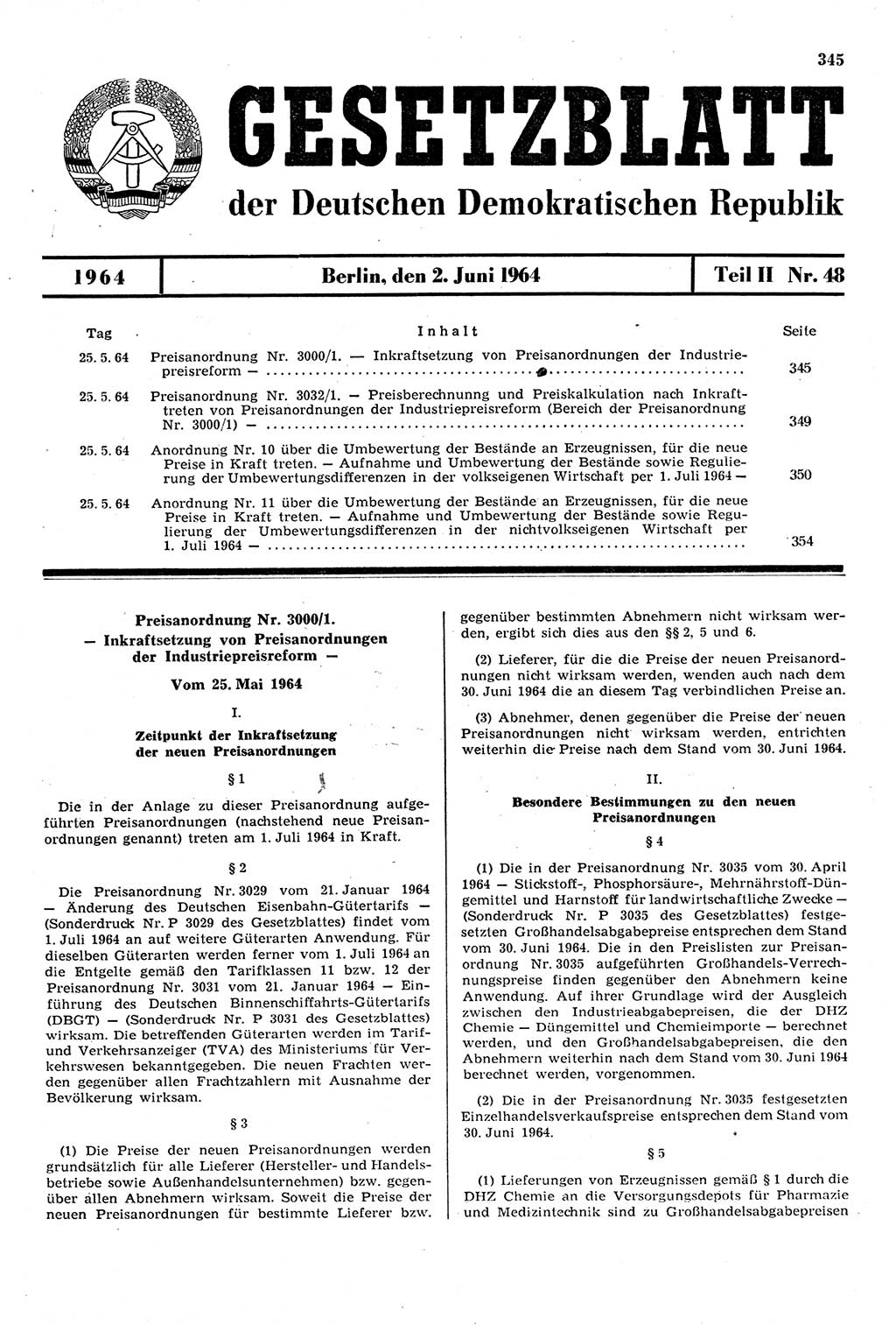 Gesetzblatt (GBl.) der Deutschen Demokratischen Republik (DDR) Teil ⅠⅠ 1964, Seite 345 (GBl. DDR ⅠⅠ 1964, S. 345)