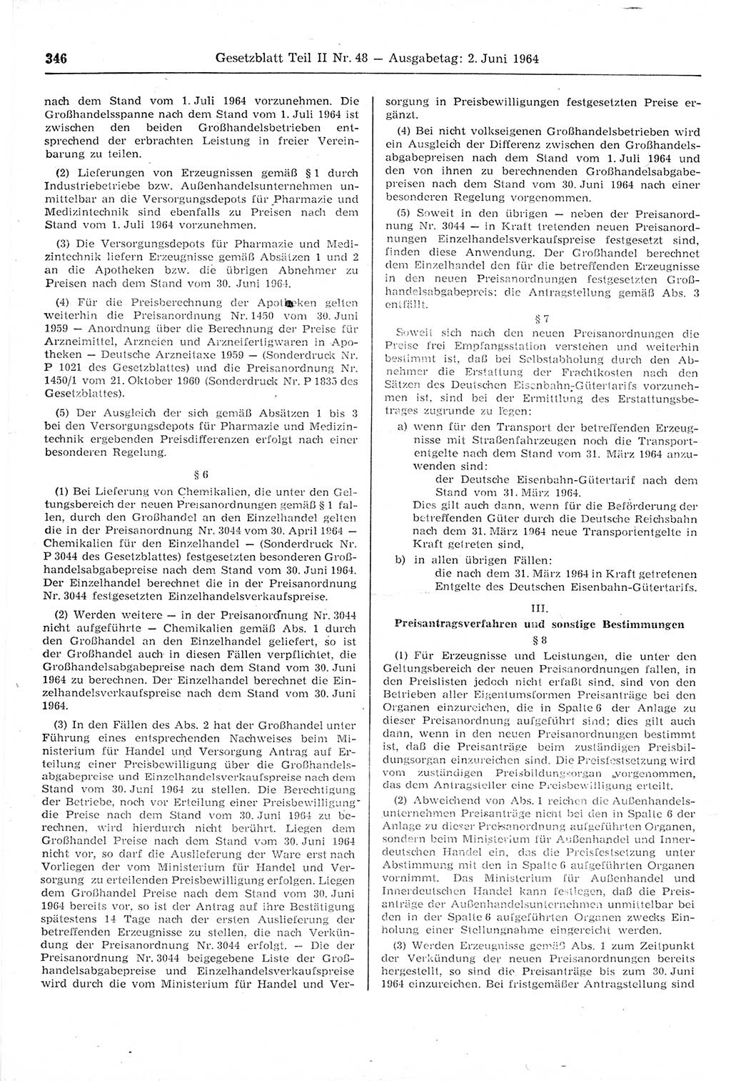Gesetzblatt (GBl.) der Deutschen Demokratischen Republik (DDR) Teil ⅠⅠ 1964, Seite 346 (GBl. DDR ⅠⅠ 1964, S. 346)