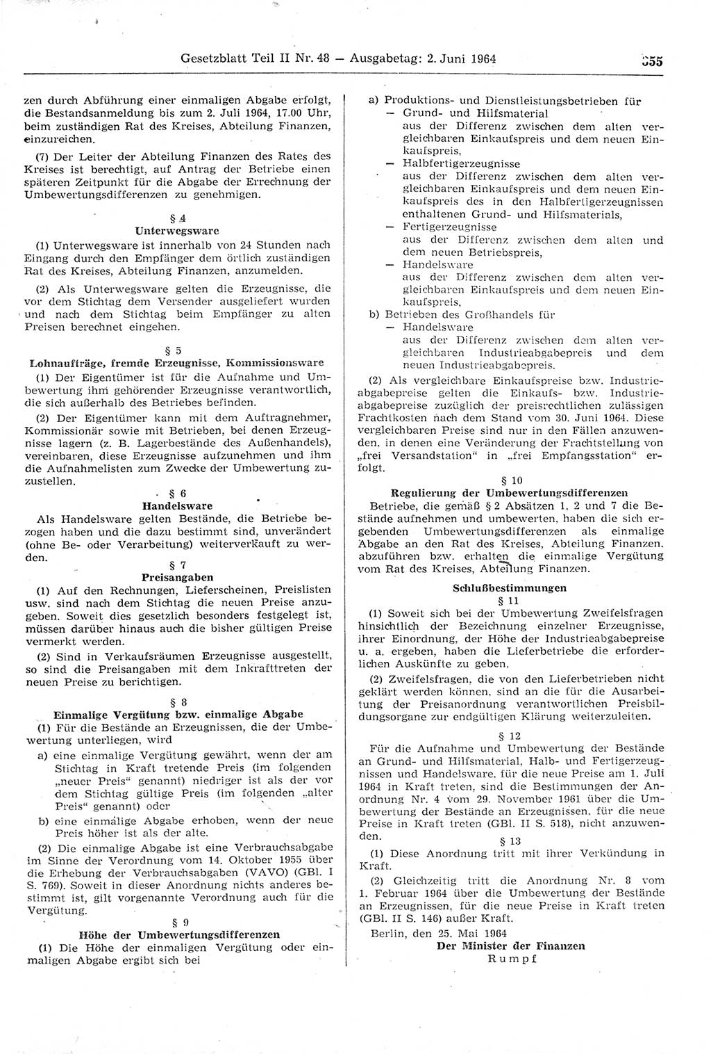 Gesetzblatt (GBl.) der Deutschen Demokratischen Republik (DDR) Teil ⅠⅠ 1964, Seite 355 (GBl. DDR ⅠⅠ 1964, S. 355)