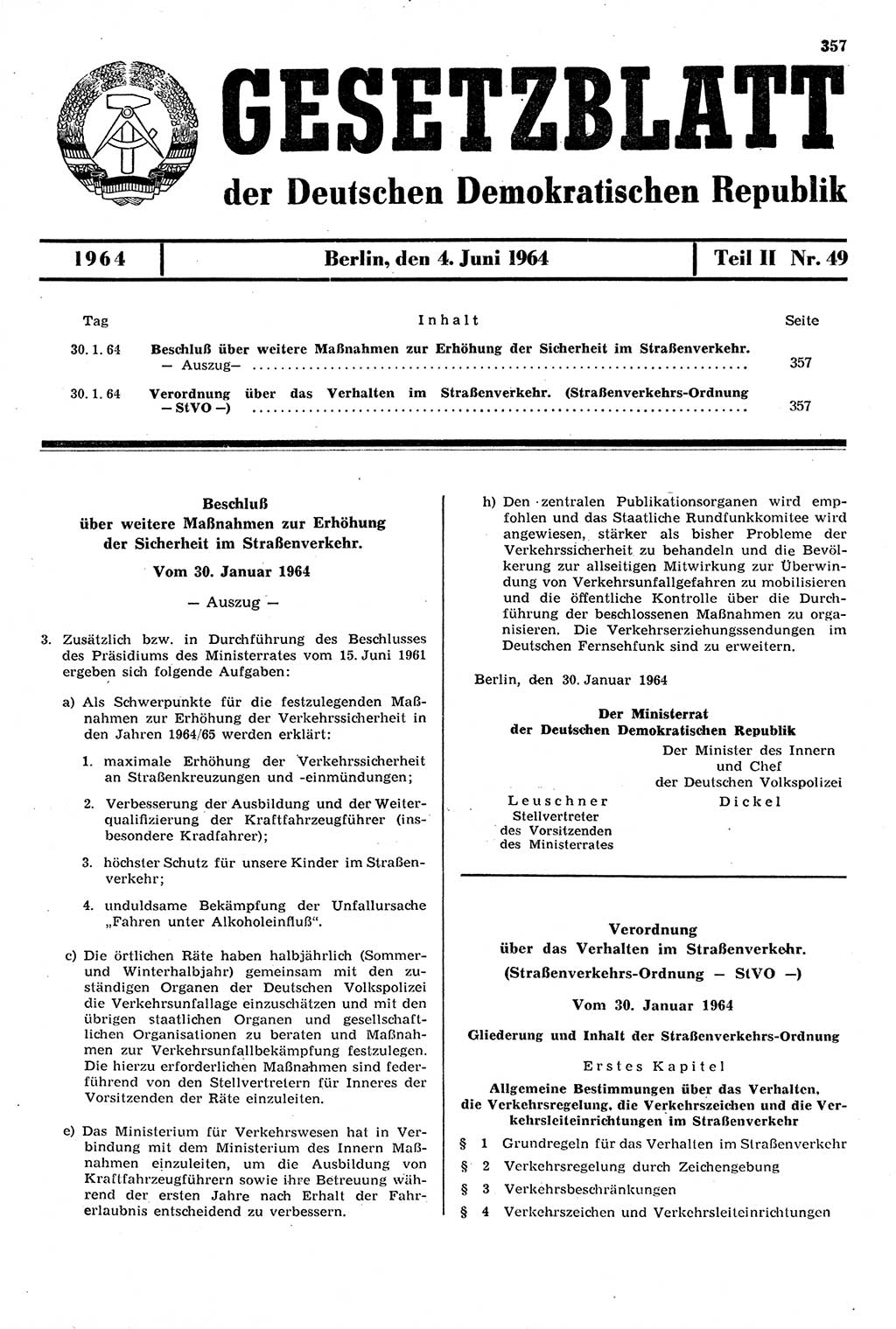 Gesetzblatt (GBl.) der Deutschen Demokratischen Republik (DDR) Teil ⅠⅠ 1964, Seite 357 (GBl. DDR ⅠⅠ 1964, S. 357)