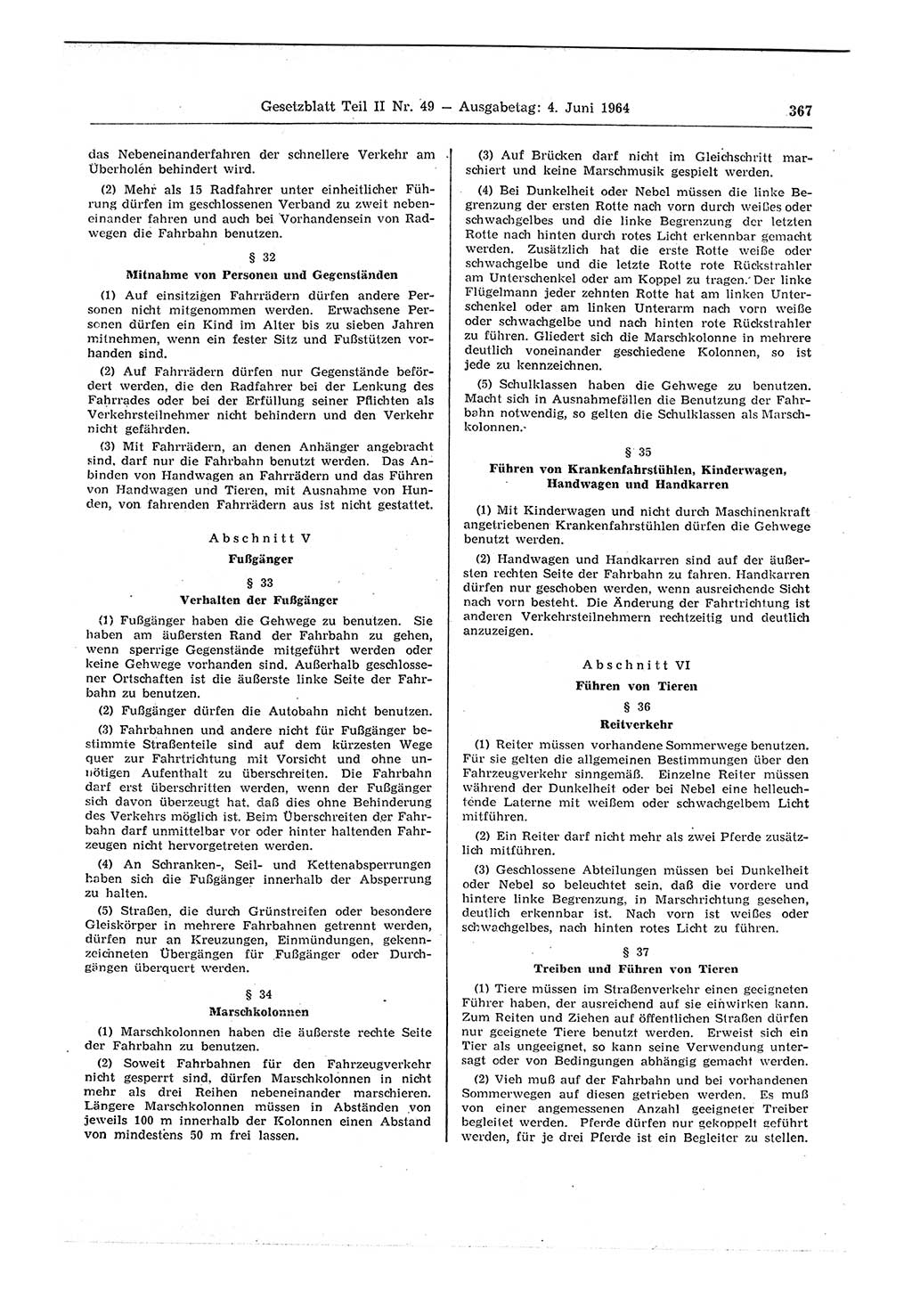 Gesetzblatt (GBl.) der Deutschen Demokratischen Republik (DDR) Teil ⅠⅠ 1964, Seite 367 (GBl. DDR ⅠⅠ 1964, S. 367)