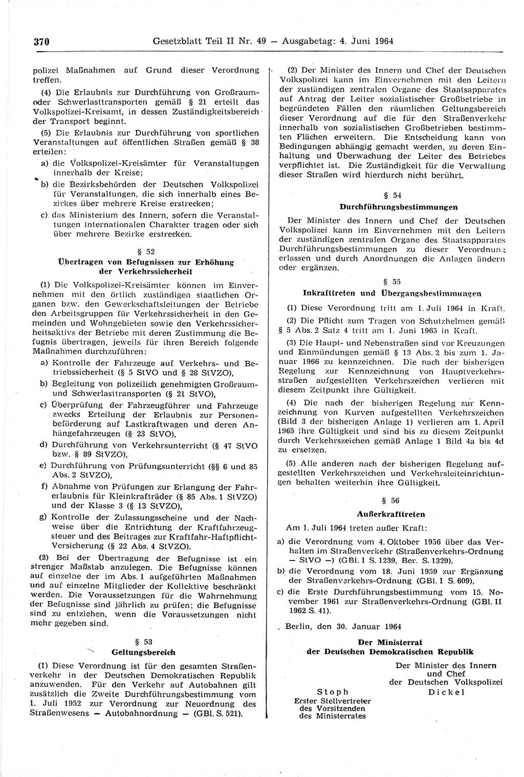 Gesetzblatt (GBl.) der Deutschen Demokratischen Republik (DDR) Teil ⅠⅠ 1964, Seite 370 (GBl. DDR ⅠⅠ 1964, S. 370)