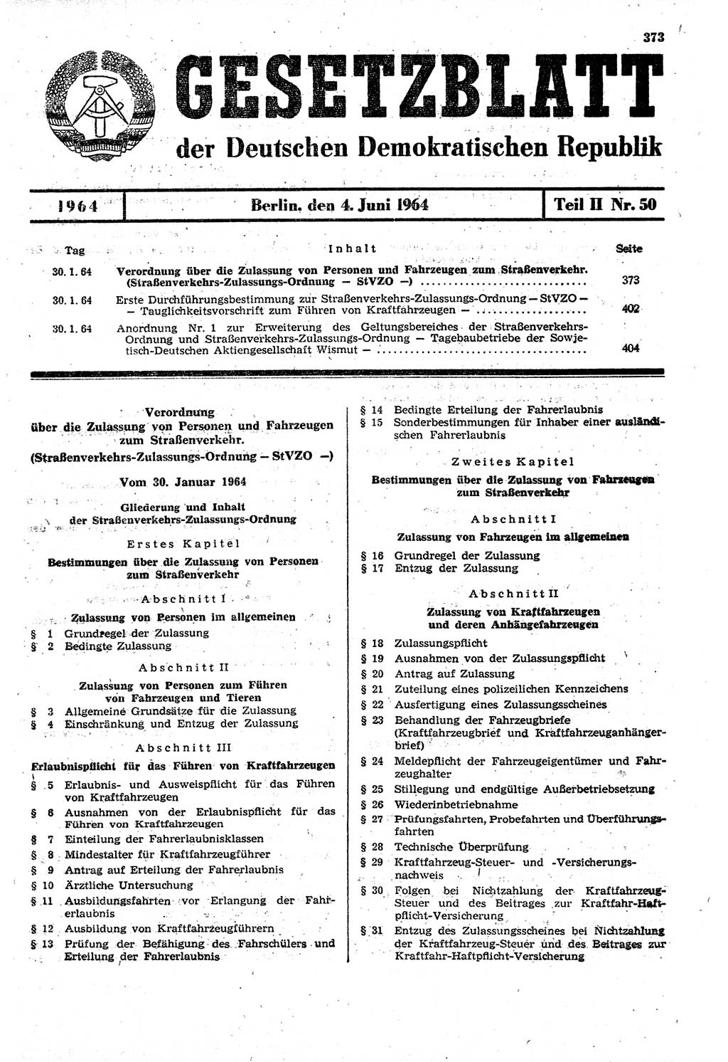Gesetzblatt (GBl.) der Deutschen Demokratischen Republik (DDR) Teil ⅠⅠ 1964, Seite 373 (GBl. DDR ⅠⅠ 1964, S. 373)