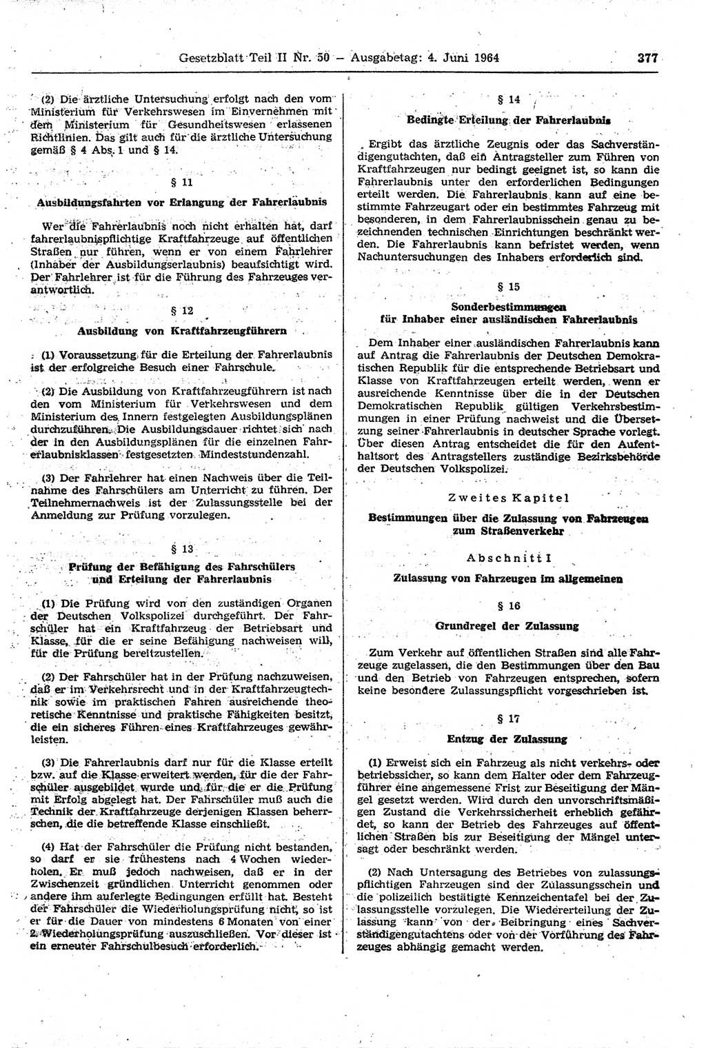 Gesetzblatt (GBl.) der Deutschen Demokratischen Republik (DDR) Teil ⅠⅠ 1964, Seite 377 (GBl. DDR ⅠⅠ 1964, S. 377)