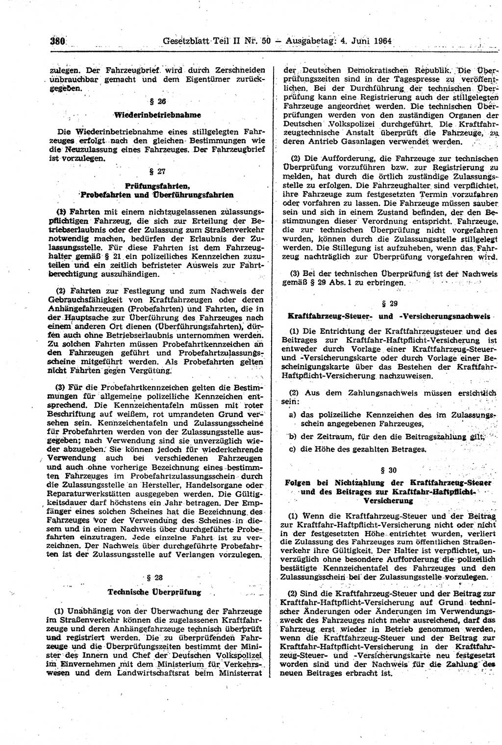 Gesetzblatt (GBl.) der Deutschen Demokratischen Republik (DDR) Teil ⅠⅠ 1964, Seite 380 (GBl. DDR ⅠⅠ 1964, S. 380)