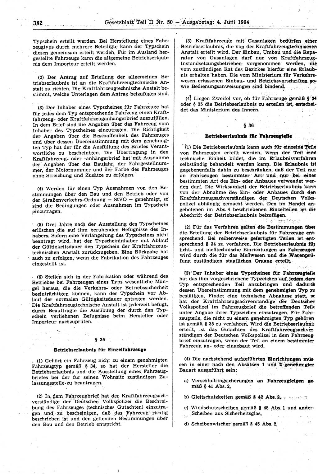 Gesetzblatt (GBl.) der Deutschen Demokratischen Republik (DDR) Teil ⅠⅠ 1964, Seite 382 (GBl. DDR ⅠⅠ 1964, S. 382)