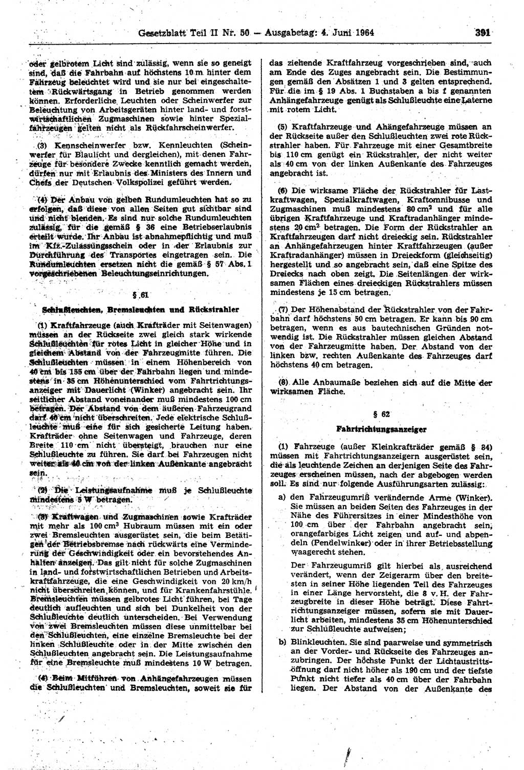 Gesetzblatt (GBl.) der Deutschen Demokratischen Republik (DDR) Teil ⅠⅠ 1964, Seite 391 (GBl. DDR ⅠⅠ 1964, S. 391)