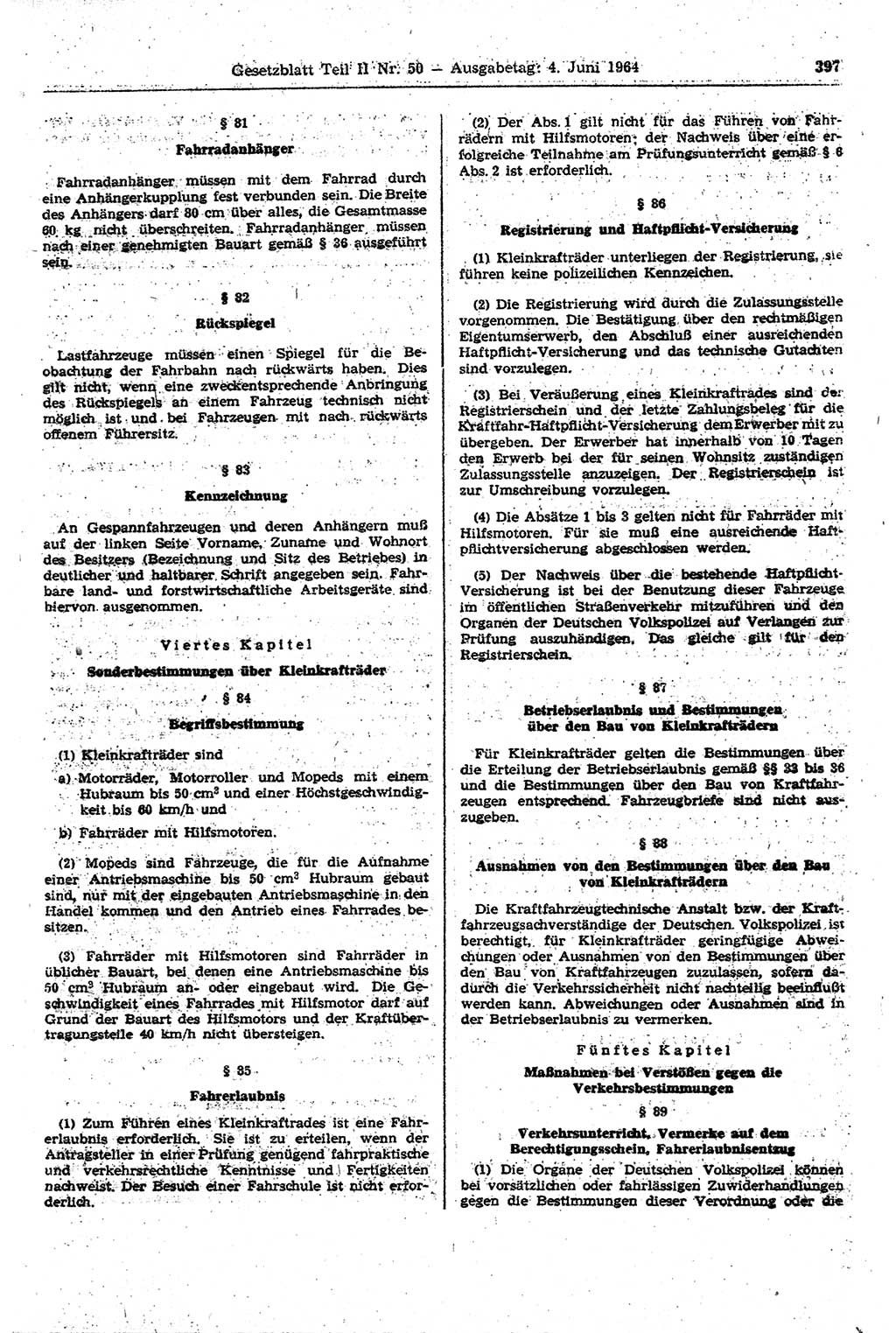 Gesetzblatt (GBl.) der Deutschen Demokratischen Republik (DDR) Teil ⅠⅠ 1964, Seite 397 (GBl. DDR ⅠⅠ 1964, S. 397)