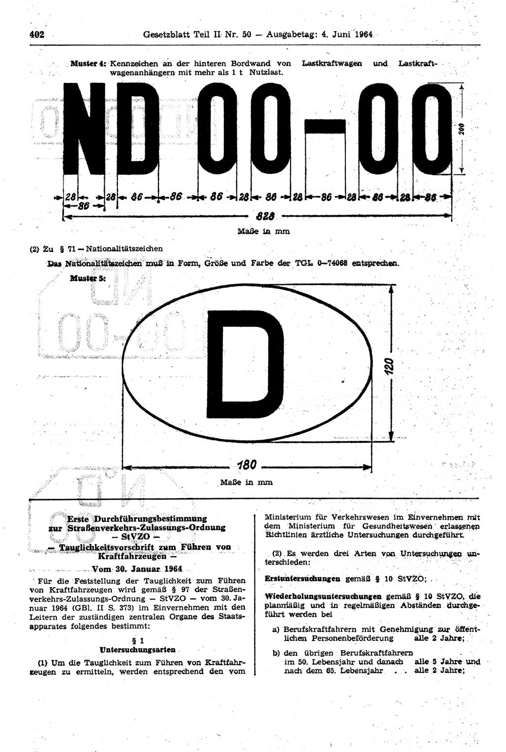 Gesetzblatt (GBl.) der Deutschen Demokratischen Republik (DDR) Teil ⅠⅠ 1964, Seite 402 (GBl. DDR ⅠⅠ 1964, S. 402)