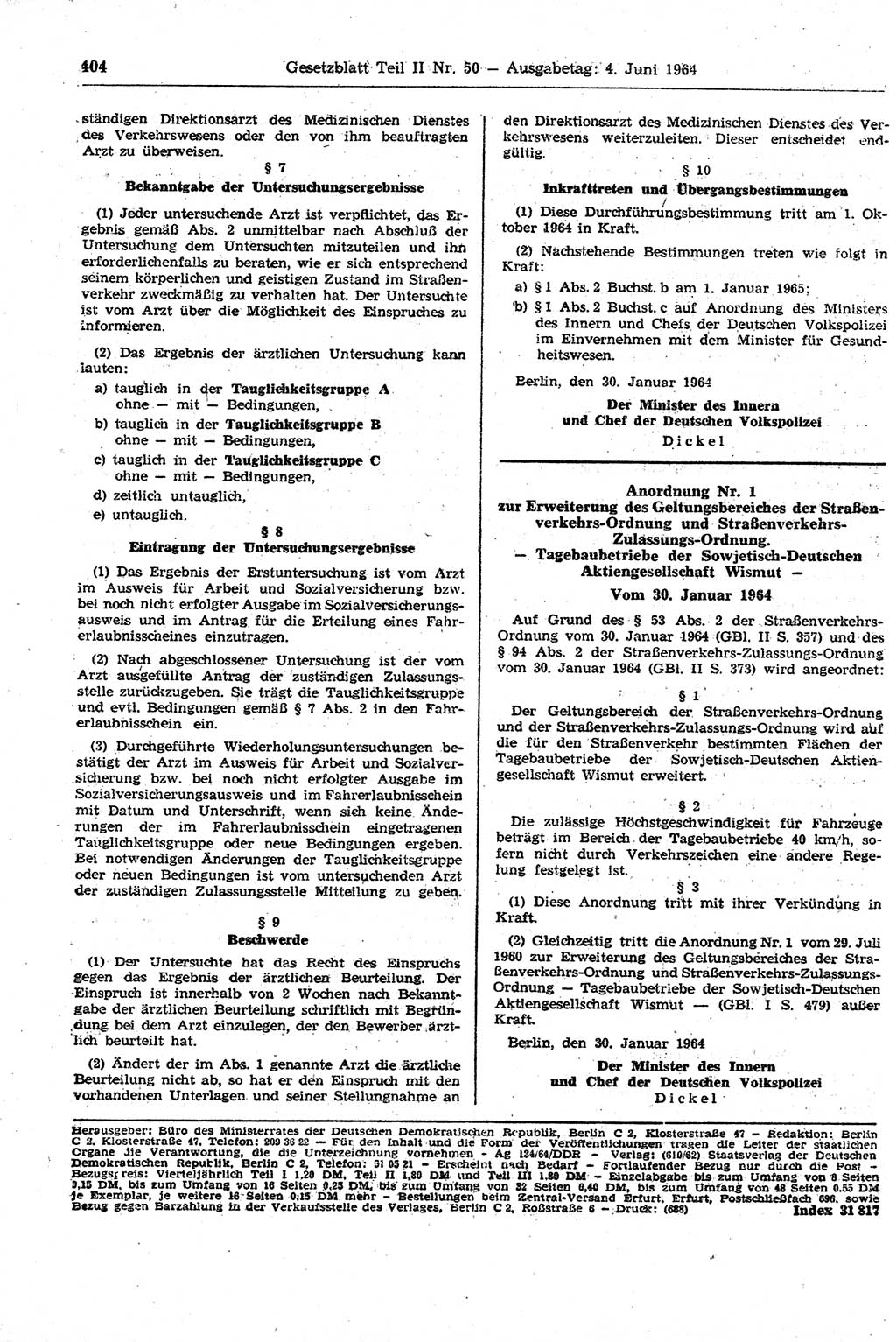 Gesetzblatt (GBl.) der Deutschen Demokratischen Republik (DDR) Teil ⅠⅠ 1964, Seite 404 (GBl. DDR ⅠⅠ 1964, S. 404)
