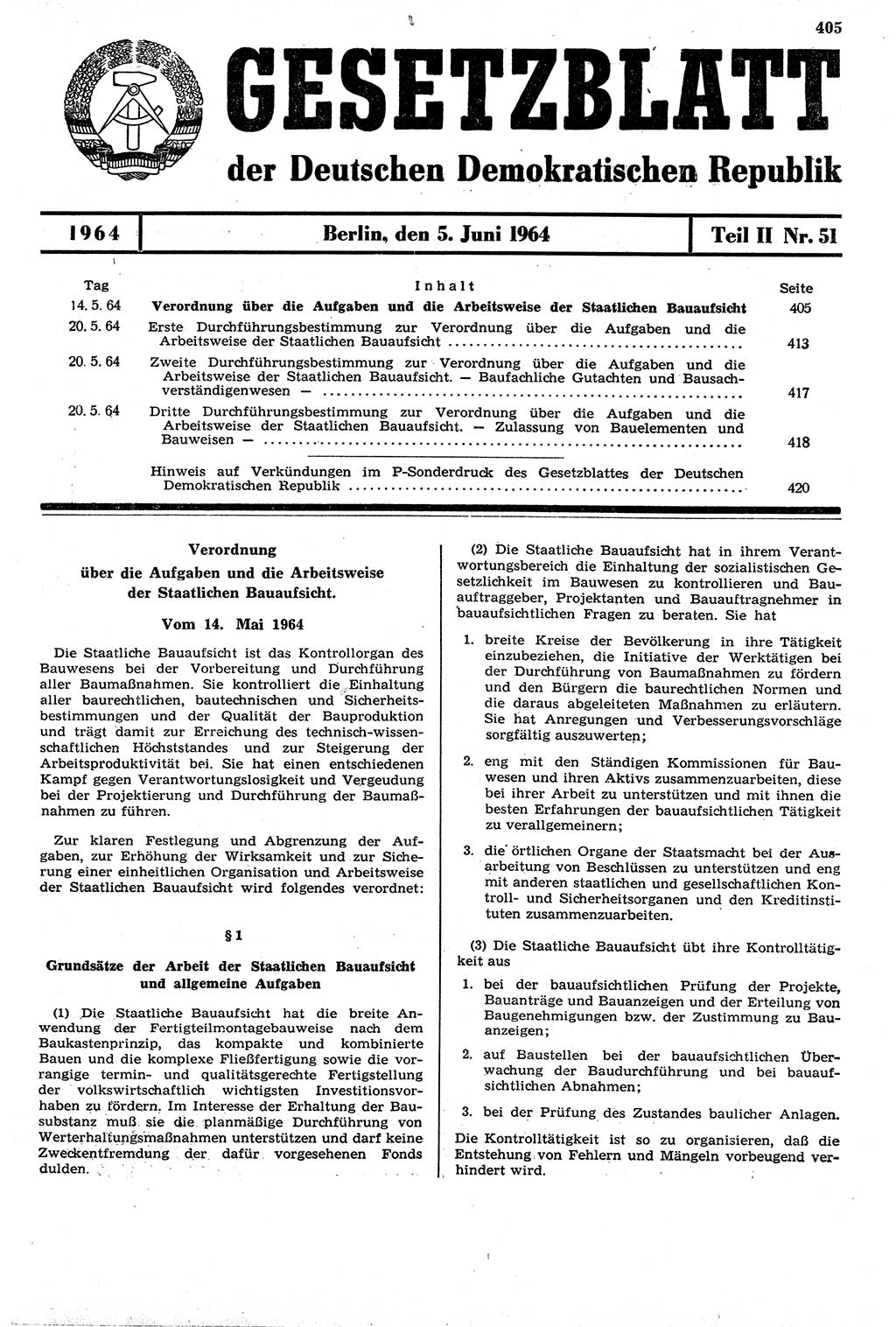 Gesetzblatt (GBl.) der Deutschen Demokratischen Republik (DDR) Teil ⅠⅠ 1964, Seite 405 (GBl. DDR ⅠⅠ 1964, S. 405)