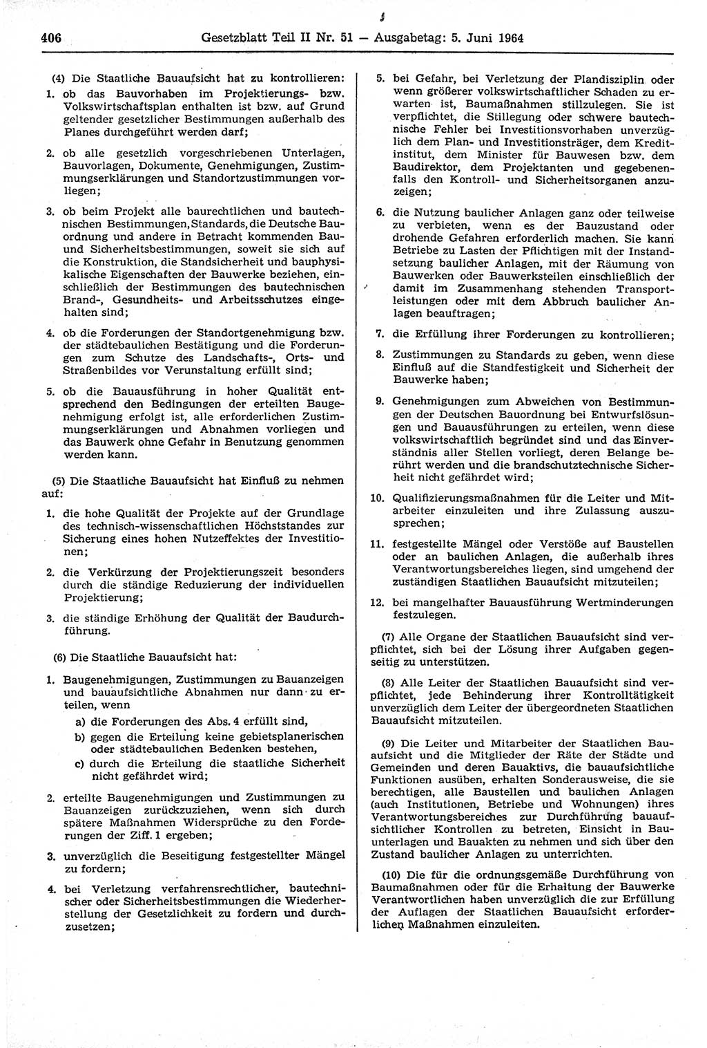 Gesetzblatt (GBl.) der Deutschen Demokratischen Republik (DDR) Teil ⅠⅠ 1964, Seite 406 (GBl. DDR ⅠⅠ 1964, S. 406)