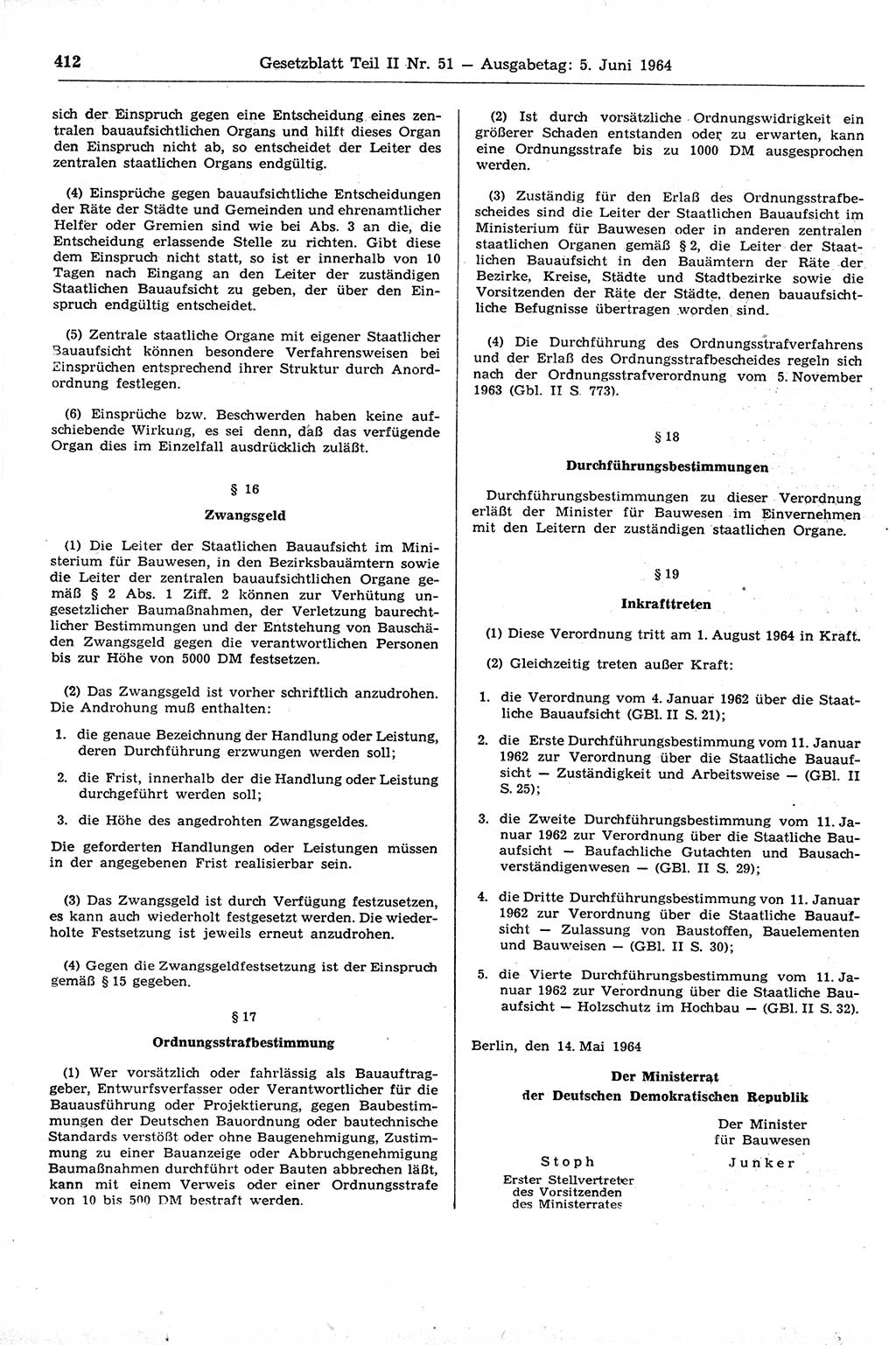 Gesetzblatt (GBl.) der Deutschen Demokratischen Republik (DDR) Teil ⅠⅠ 1964, Seite 412 (GBl. DDR ⅠⅠ 1964, S. 412)