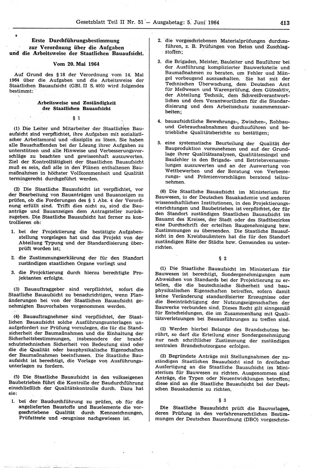 Gesetzblatt (GBl.) der Deutschen Demokratischen Republik (DDR) Teil ⅠⅠ 1964, Seite 413 (GBl. DDR ⅠⅠ 1964, S. 413)