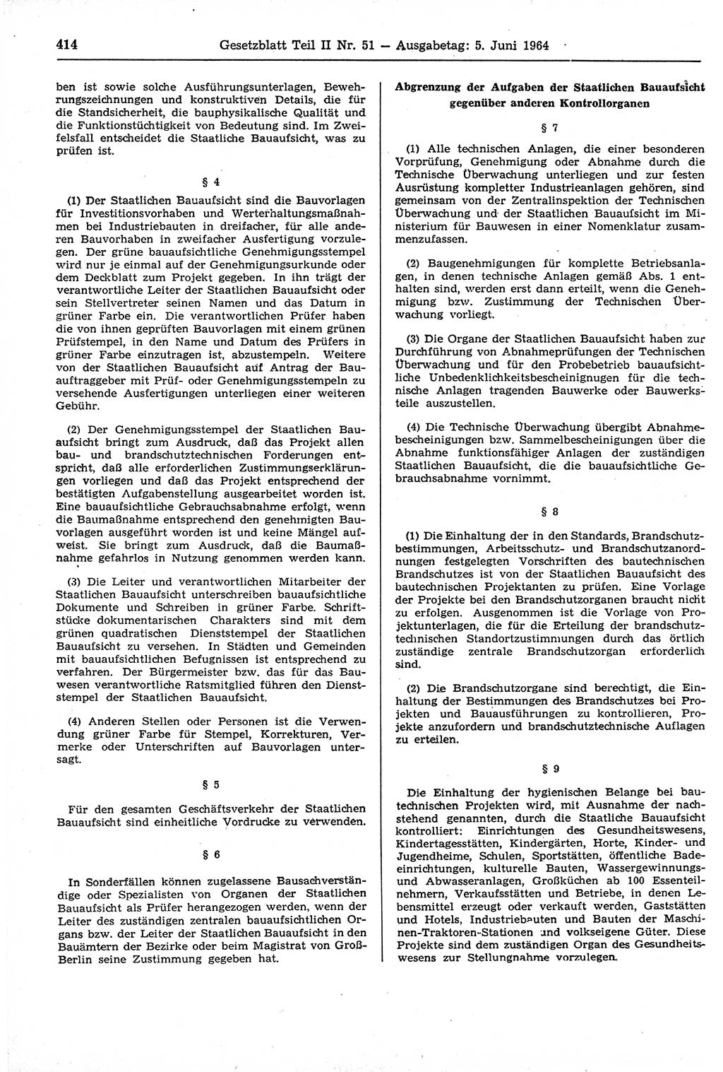Gesetzblatt (GBl.) der Deutschen Demokratischen Republik (DDR) Teil ⅠⅠ 1964, Seite 414 (GBl. DDR ⅠⅠ 1964, S. 414)