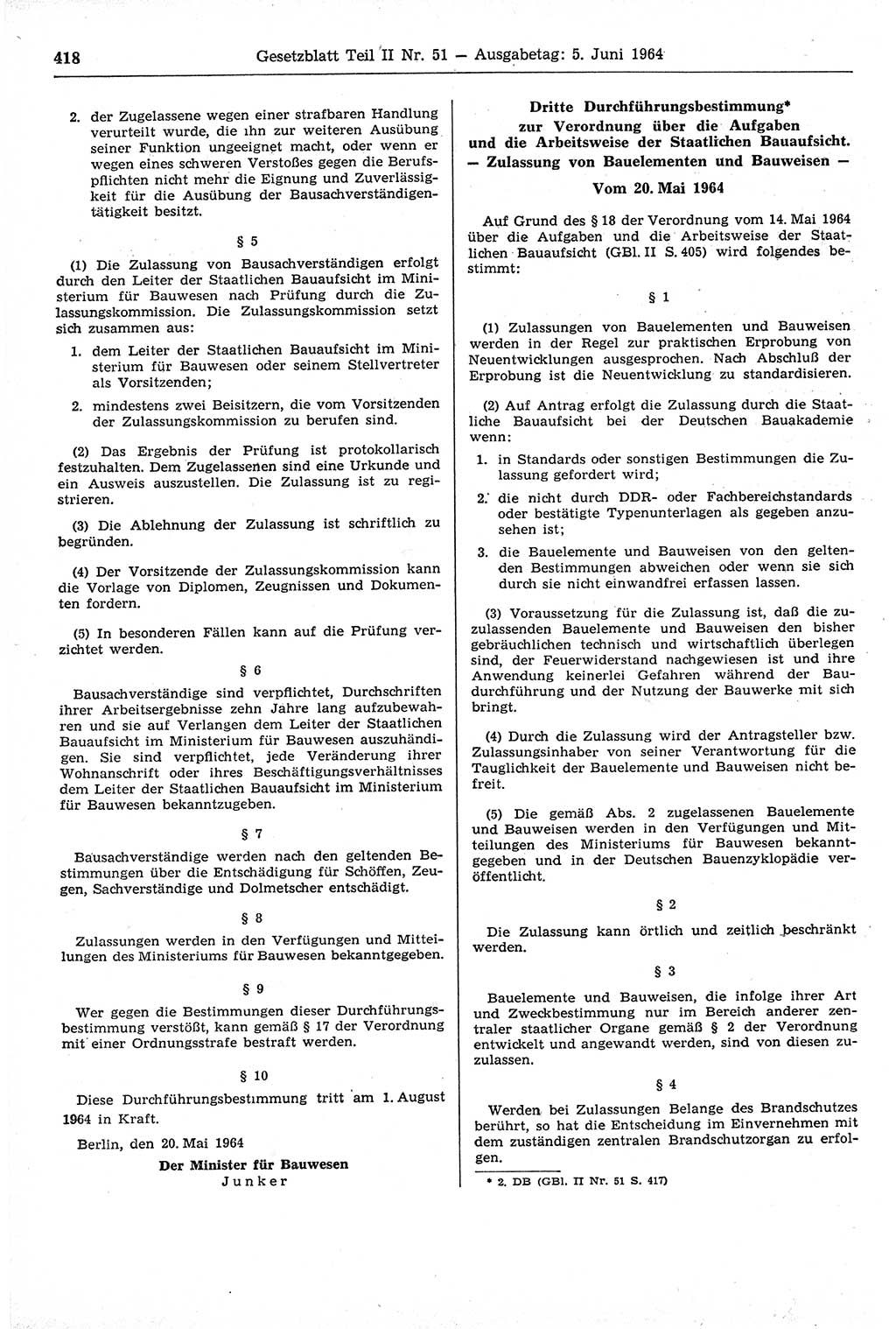 Gesetzblatt (GBl.) der Deutschen Demokratischen Republik (DDR) Teil ⅠⅠ 1964, Seite 418 (GBl. DDR ⅠⅠ 1964, S. 418)