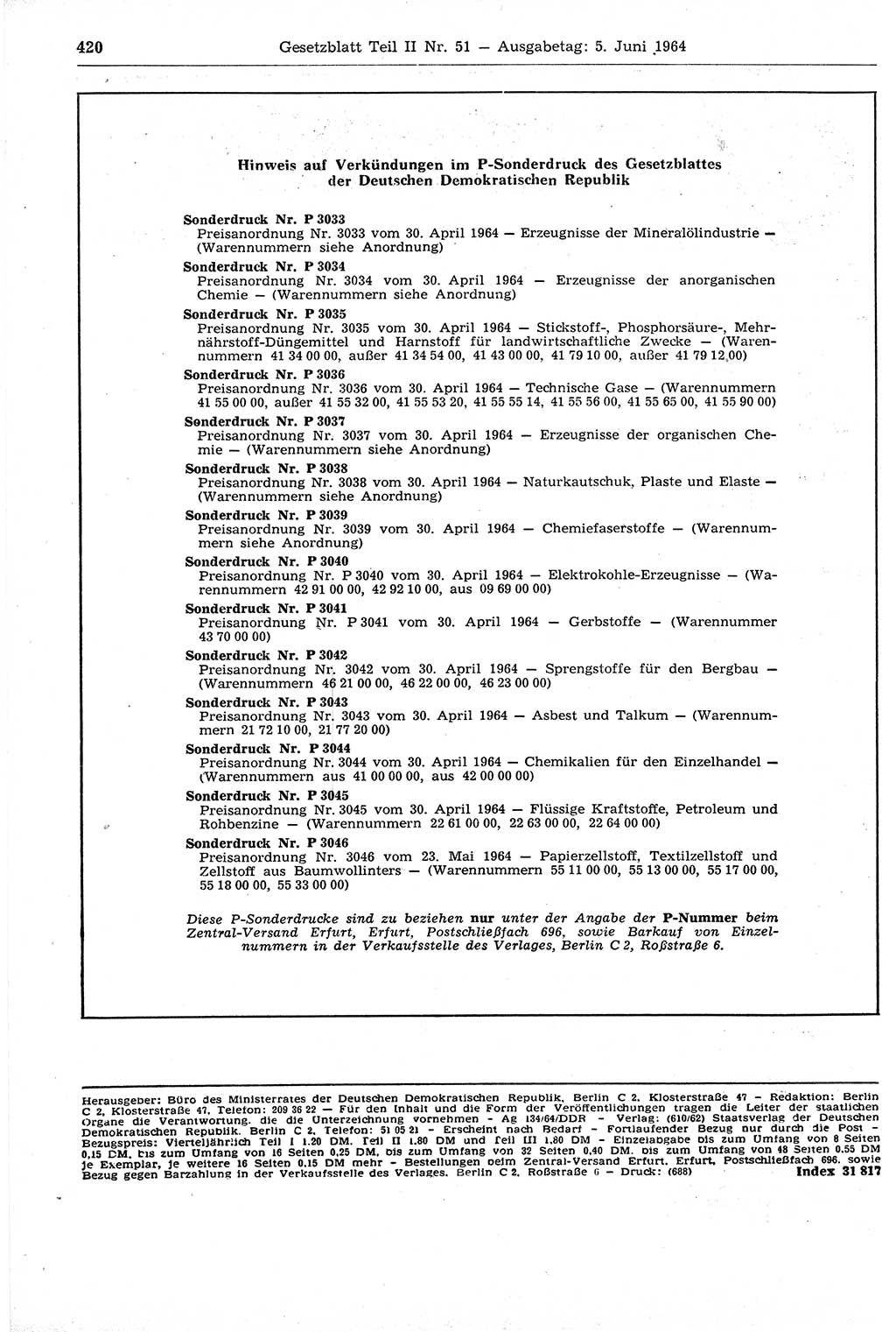 Gesetzblatt (GBl.) der Deutschen Demokratischen Republik (DDR) Teil ⅠⅠ 1964, Seite 420 (GBl. DDR ⅠⅠ 1964, S. 420)