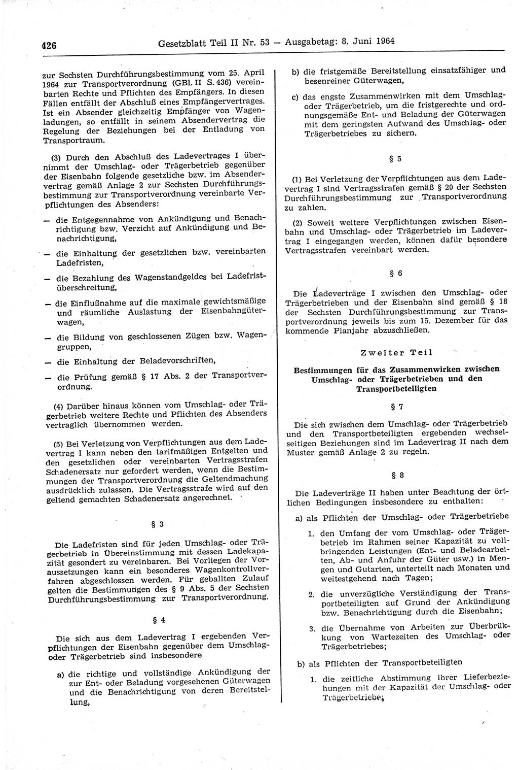 Gesetzblatt (GBl.) der Deutschen Demokratischen Republik (DDR) Teil ⅠⅠ 1964, Seite 426 (GBl. DDR ⅠⅠ 1964, S. 426)