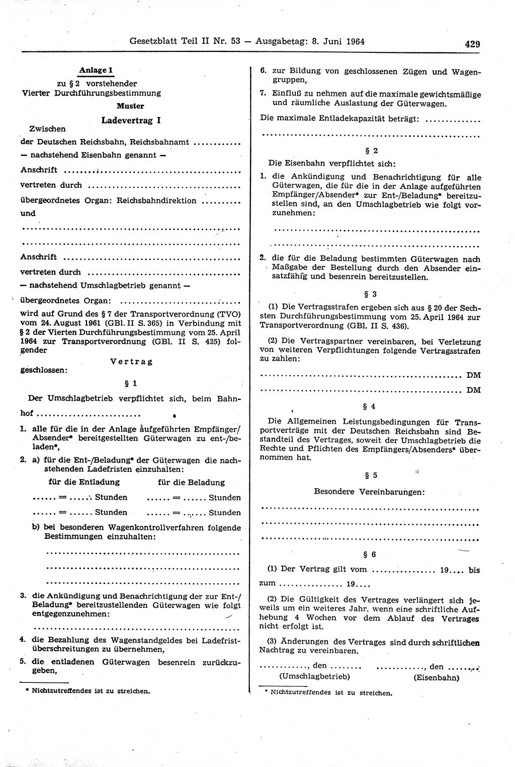 Gesetzblatt (GBl.) der Deutschen Demokratischen Republik (DDR) Teil ⅠⅠ 1964, Seite 429 (GBl. DDR ⅠⅠ 1964, S. 429)