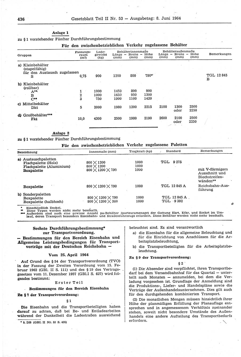 Gesetzblatt (GBl.) der Deutschen Demokratischen Republik (DDR) Teil ⅠⅠ 1964, Seite 436 (GBl. DDR ⅠⅠ 1964, S. 436)