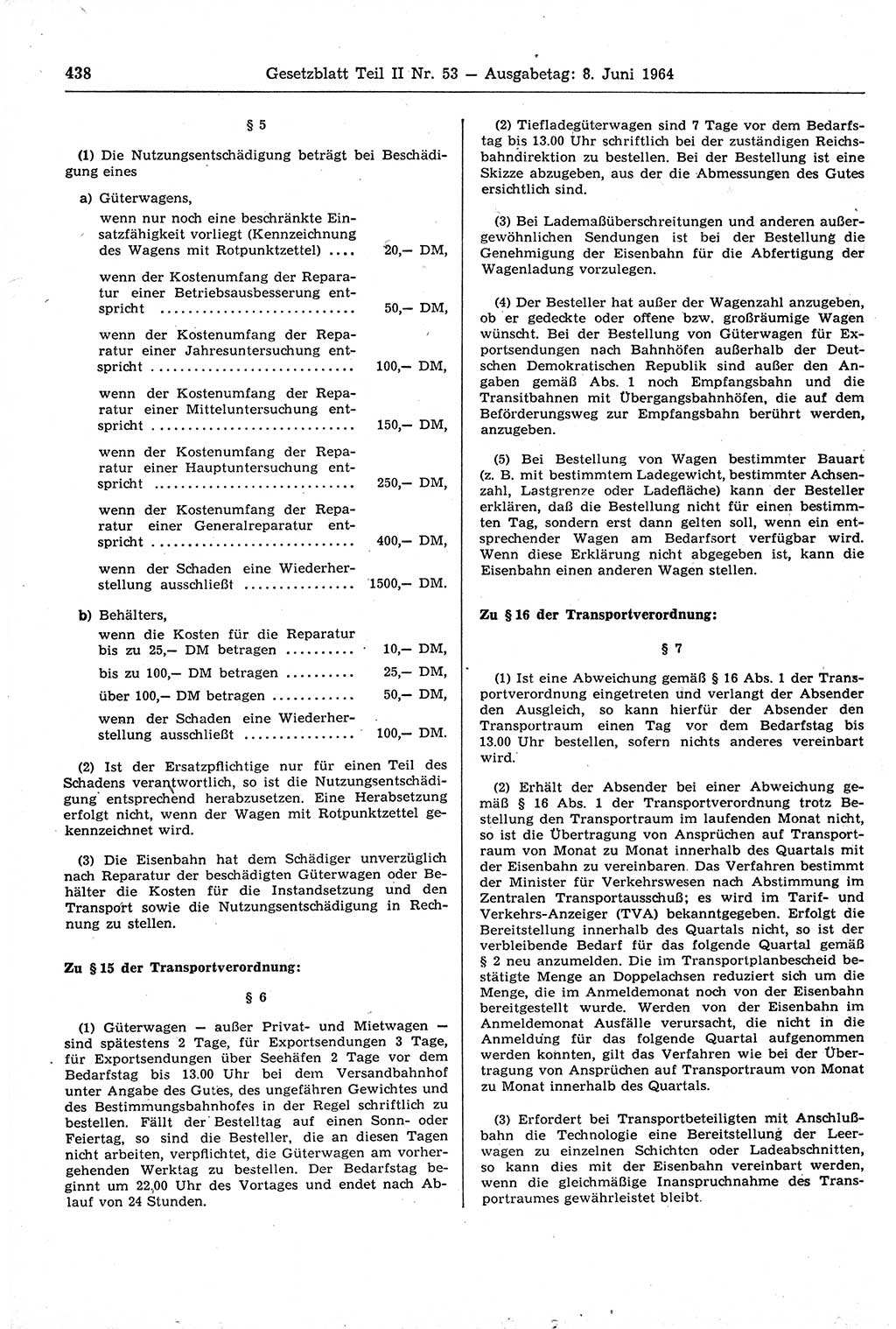 Gesetzblatt (GBl.) der Deutschen Demokratischen Republik (DDR) Teil ⅠⅠ 1964, Seite 438 (GBl. DDR ⅠⅠ 1964, S. 438)